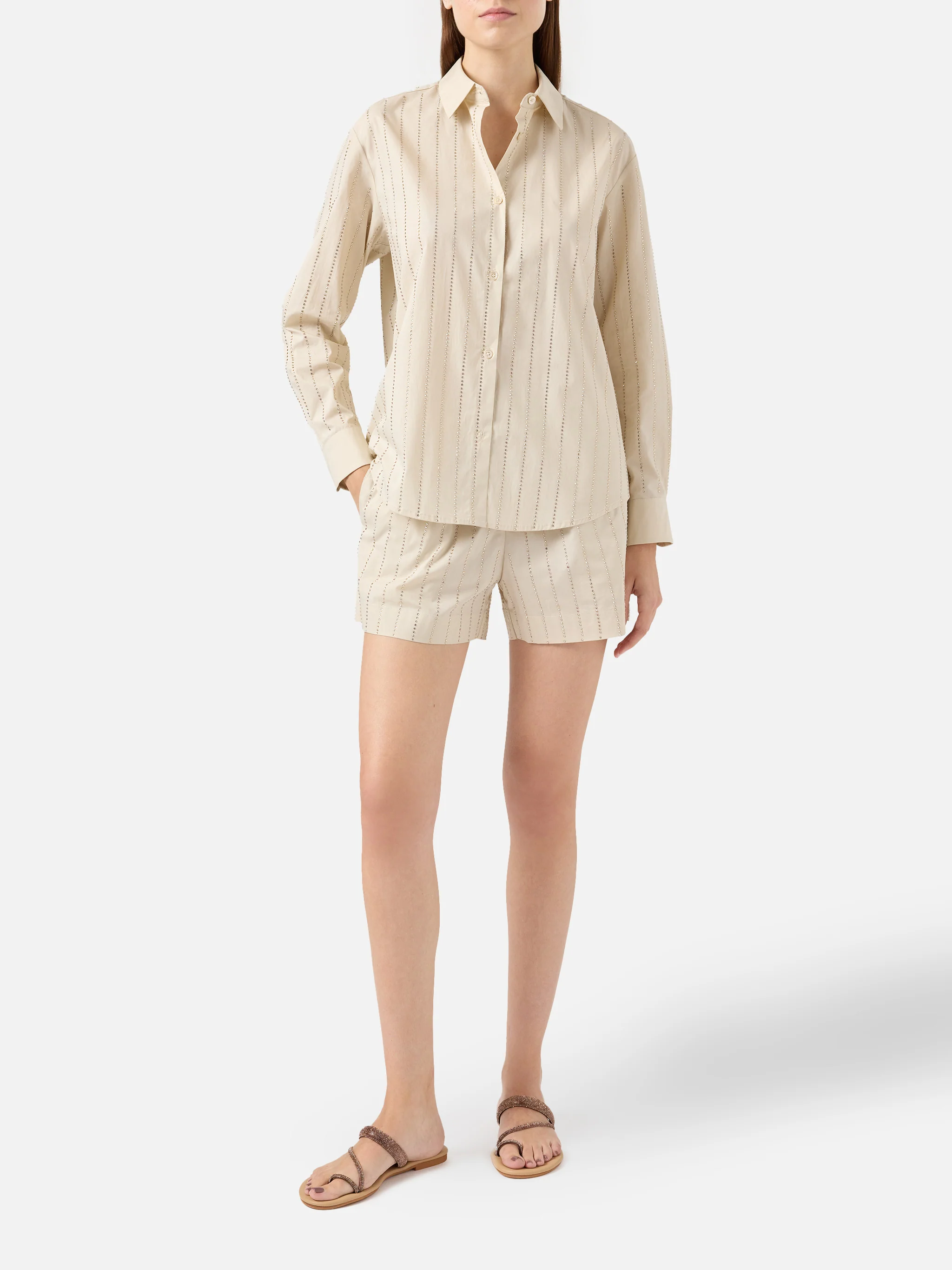 Meredith cotton popeline classic shirt with striped rhinestone embellishment - Image 4