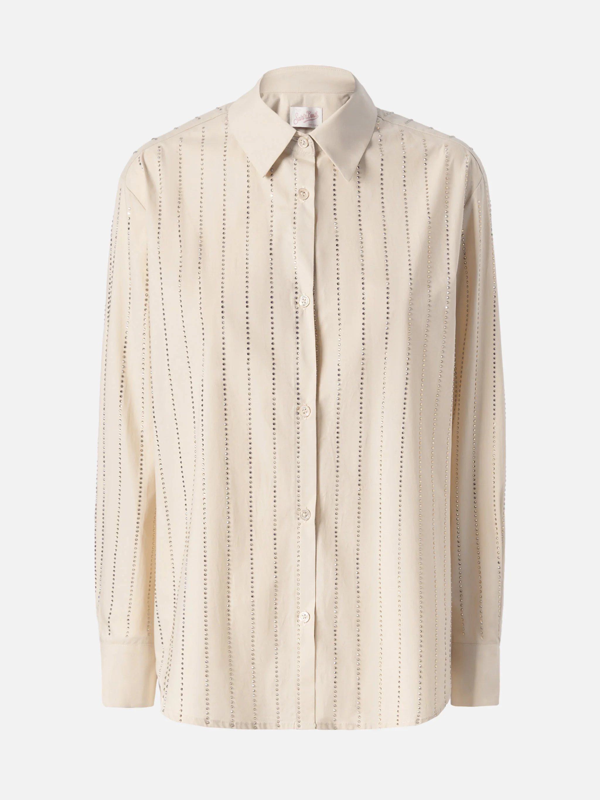 Meredith cotton popeline classic shirt with striped rhinestone embellishment - Image 5