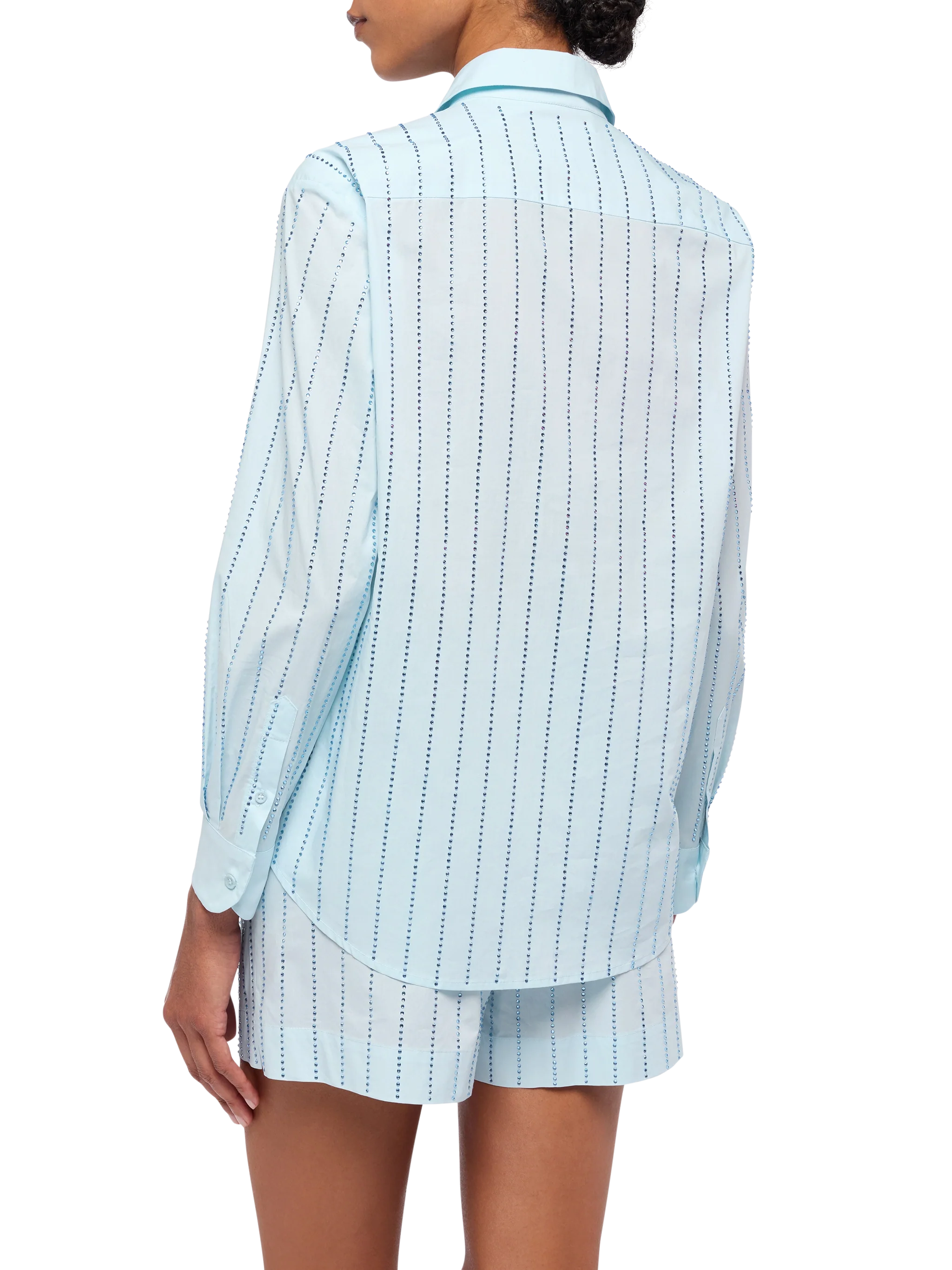 Meredith cotton popeline classic shirt with striped rhinestone embellishment - Image 3