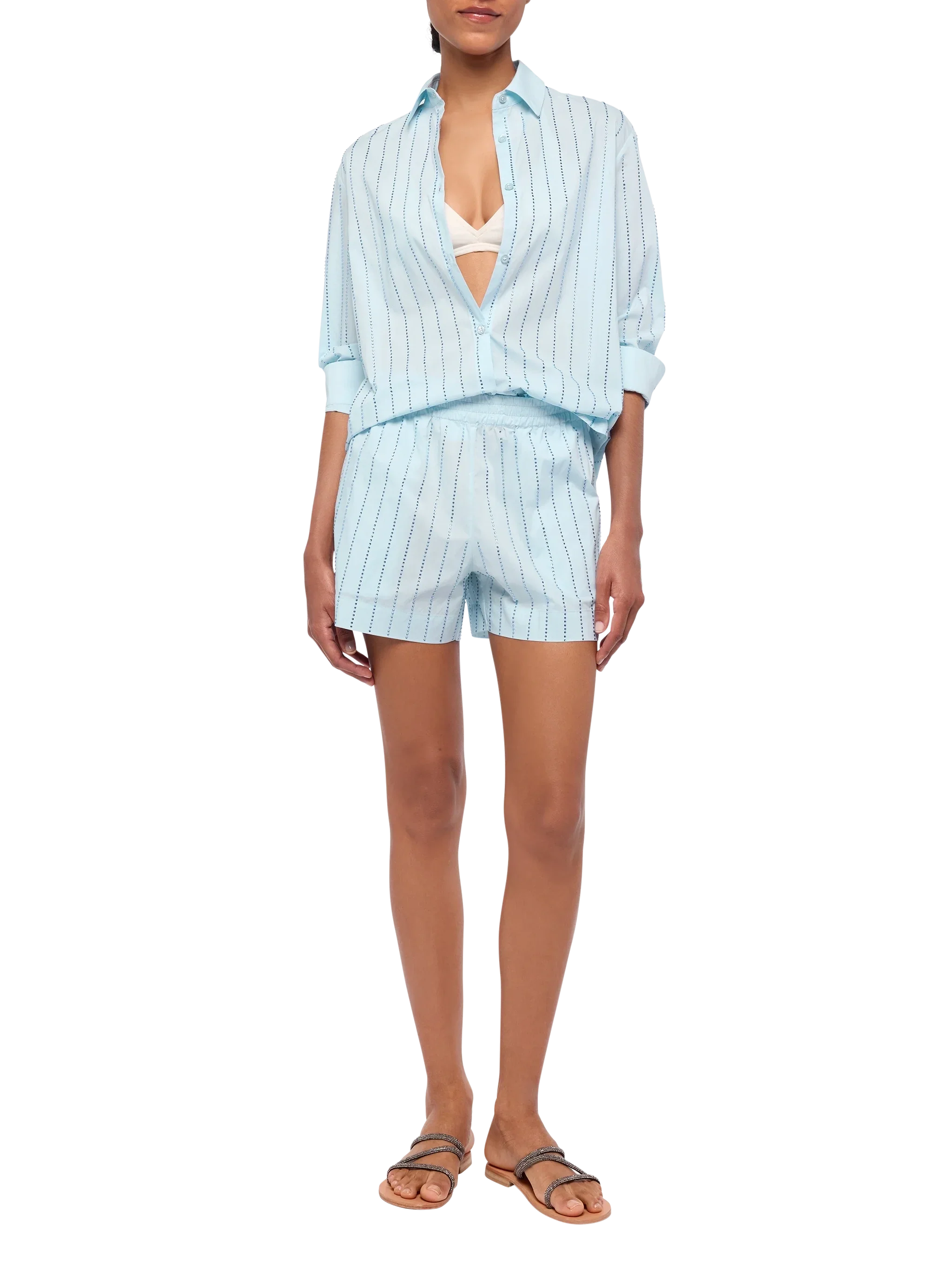 Meredith cotton popeline classic shirt with striped rhinestone embellishment - Image 4