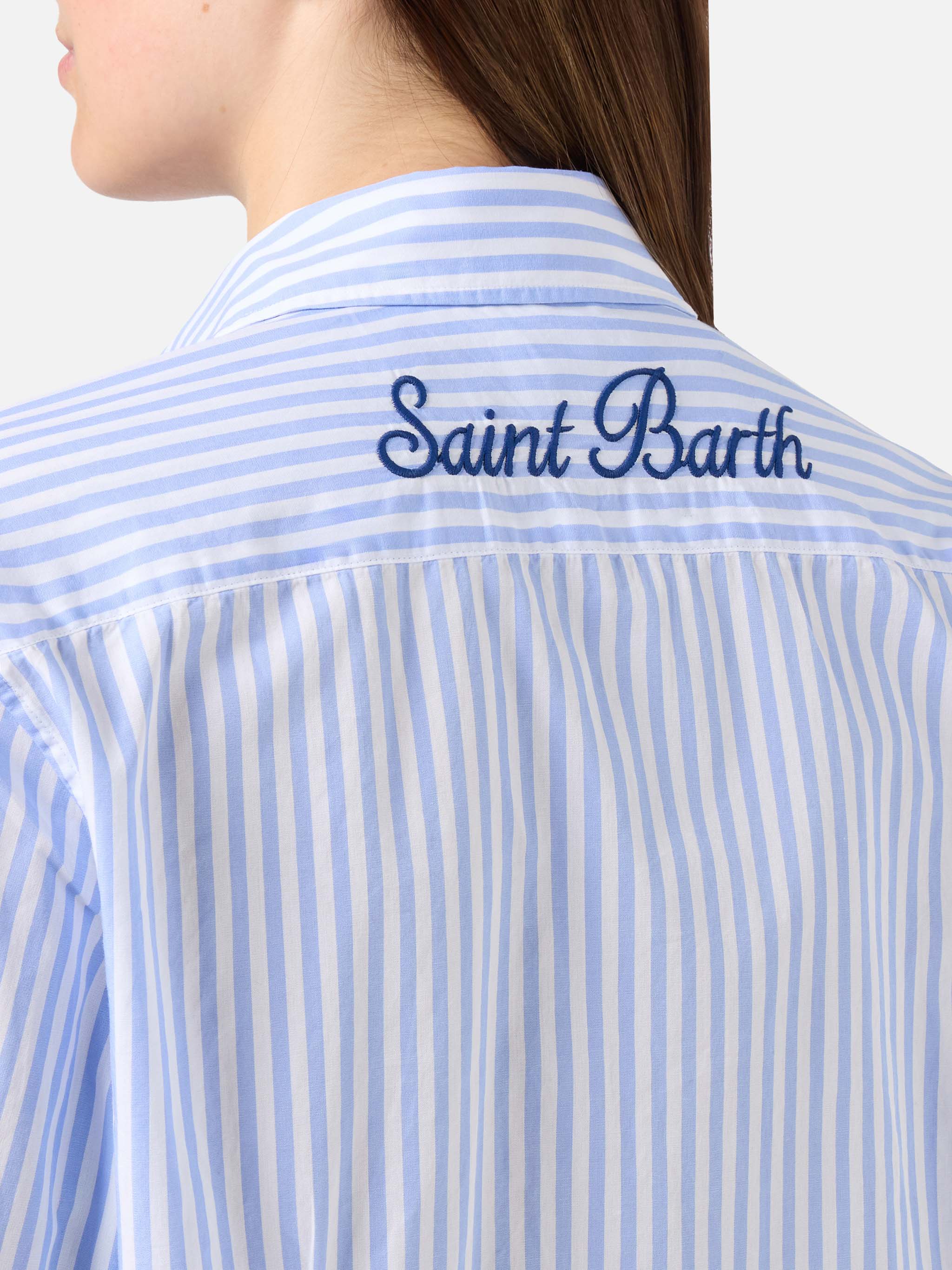 Meredith cotton shirt with blue stripes and Saint Barth embroidery - Image 2