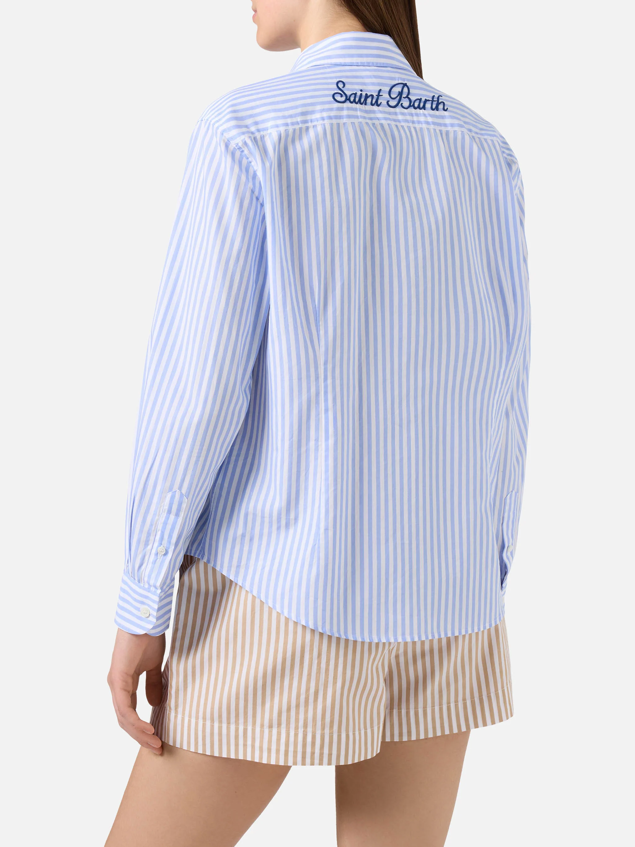 Meredith cotton shirt with blue stripes and Saint Barth embroidery - Image 3