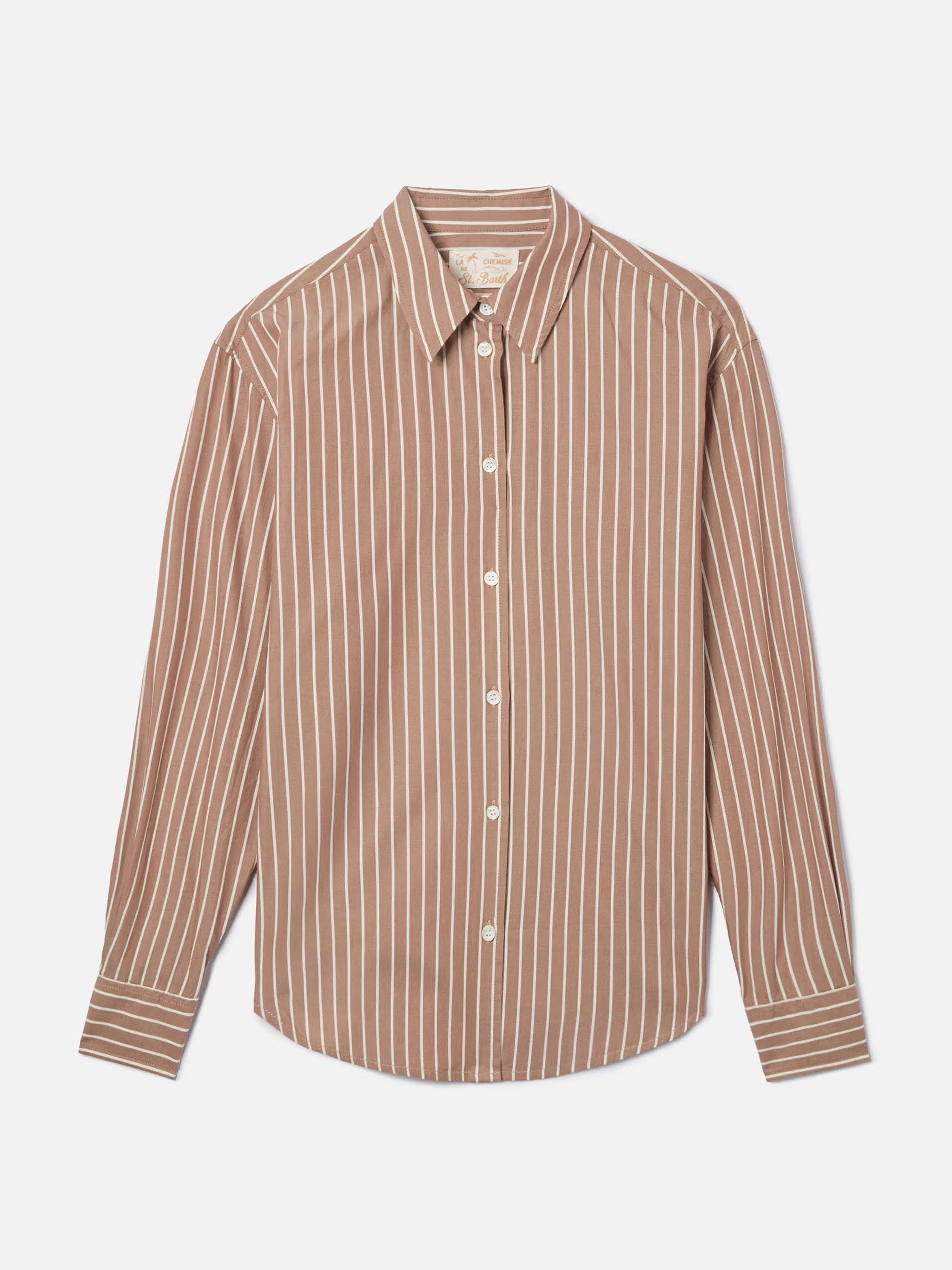 Meredith cotton shirt with brown stripes and Saint Barth embroidery - Image 5