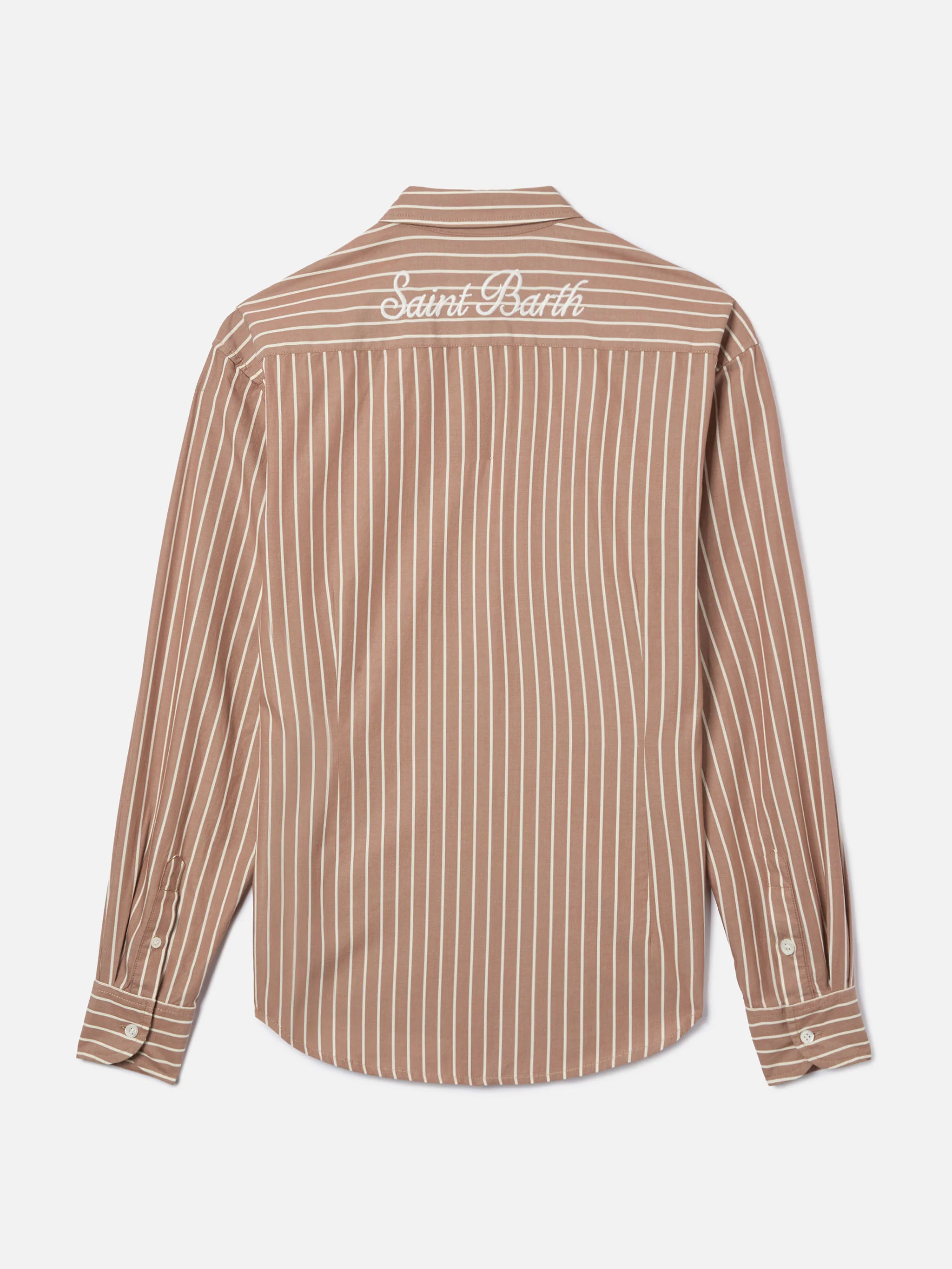 Meredith cotton shirt with brown stripes and Saint Barth embroidery - Image 6