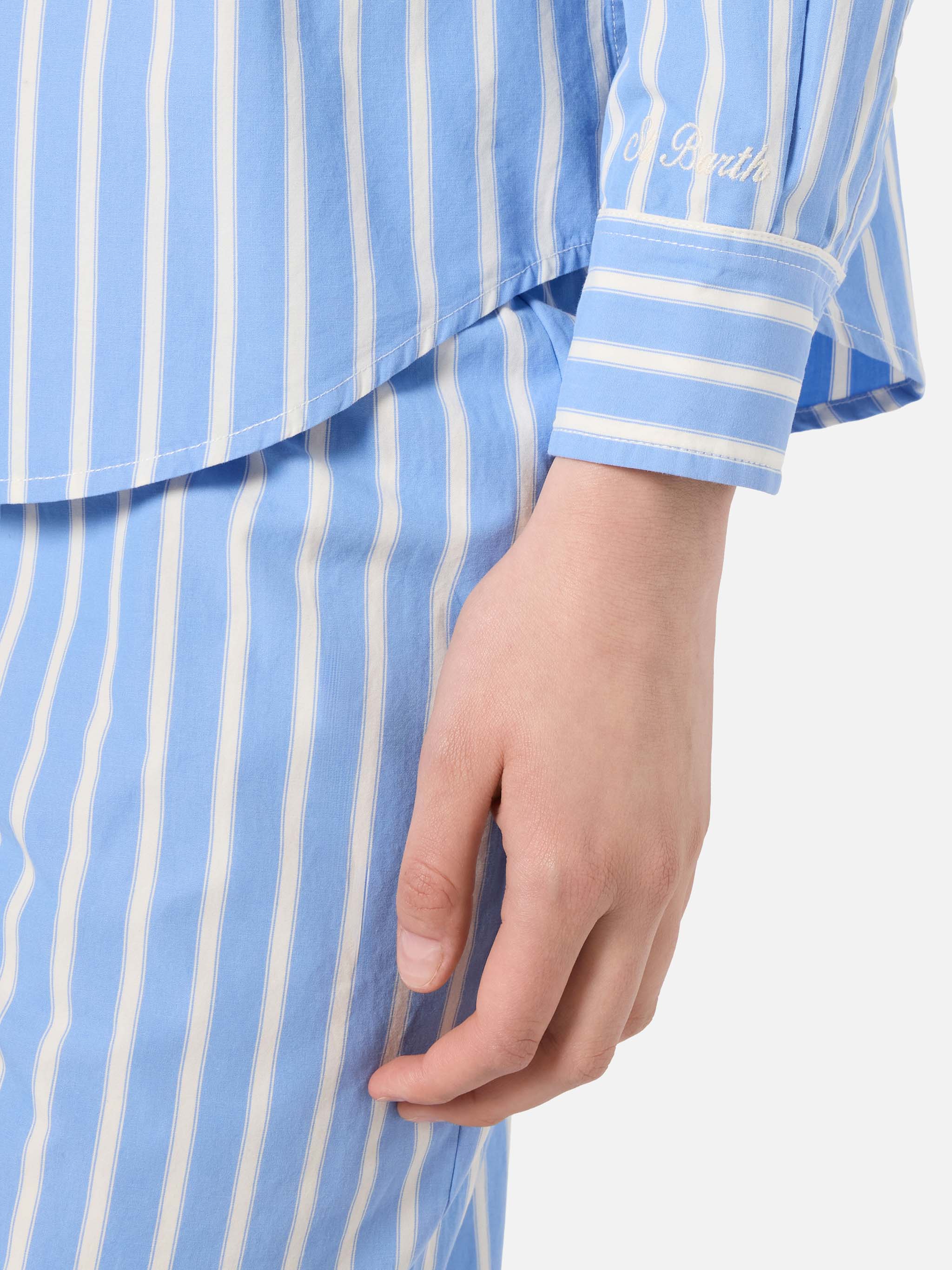 Meredith cotton shirt with light blue stripes and Saint Barth embroidery - Image 2