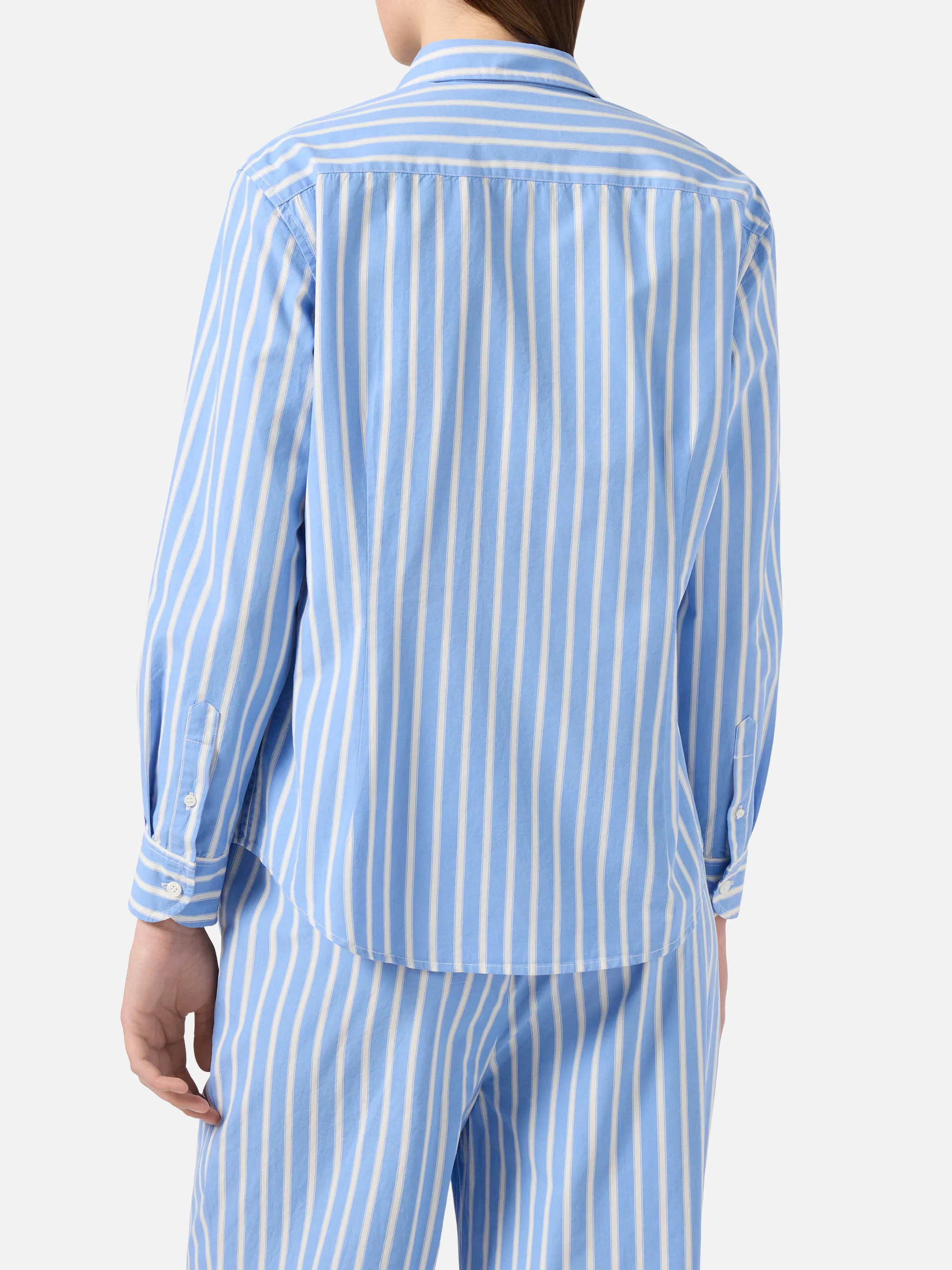 Meredith cotton shirt with light blue stripes and Saint Barth embroidery - Image 3