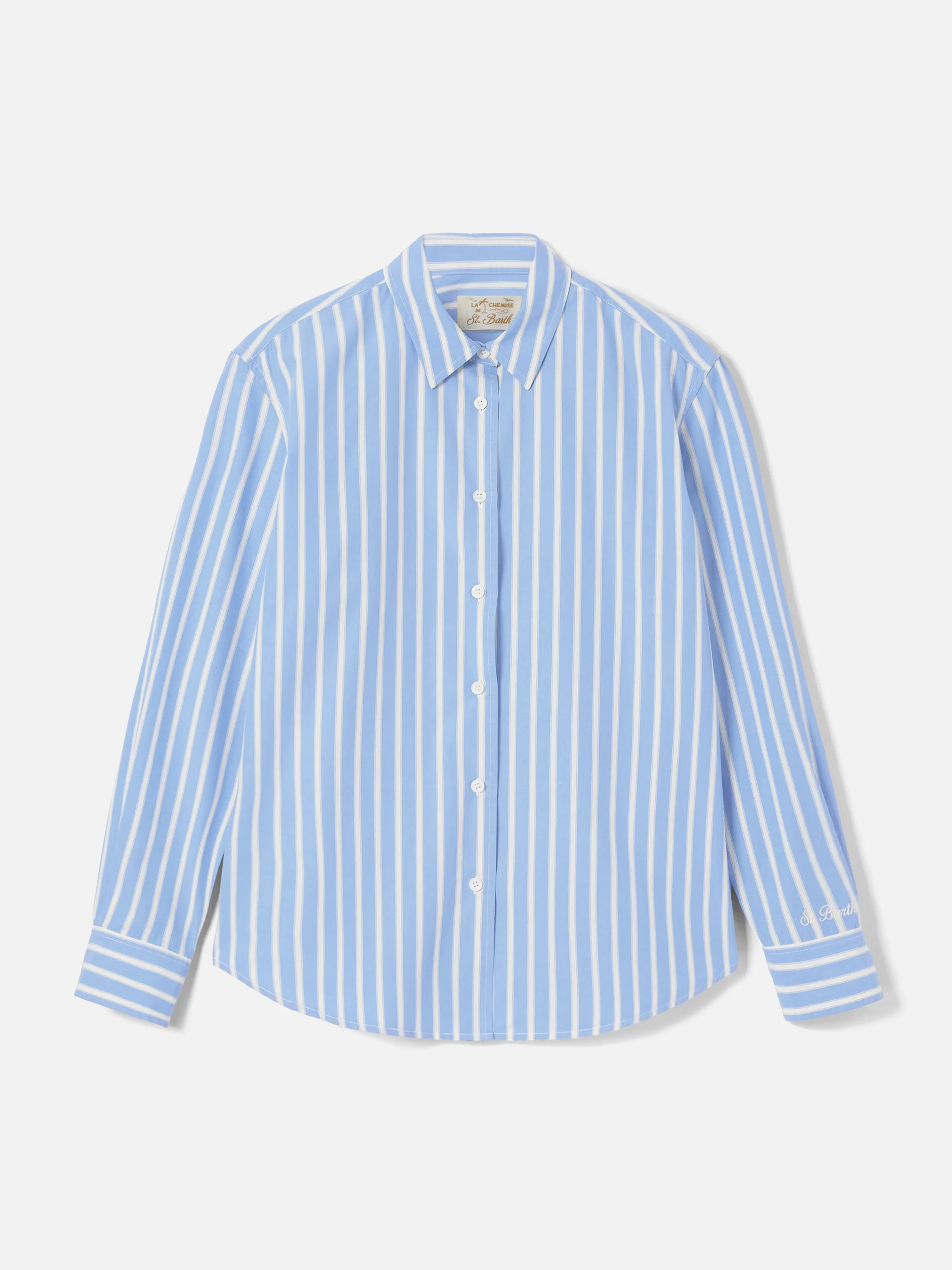 Meredith cotton shirt with light blue stripes and Saint Barth embroidery - Image 5