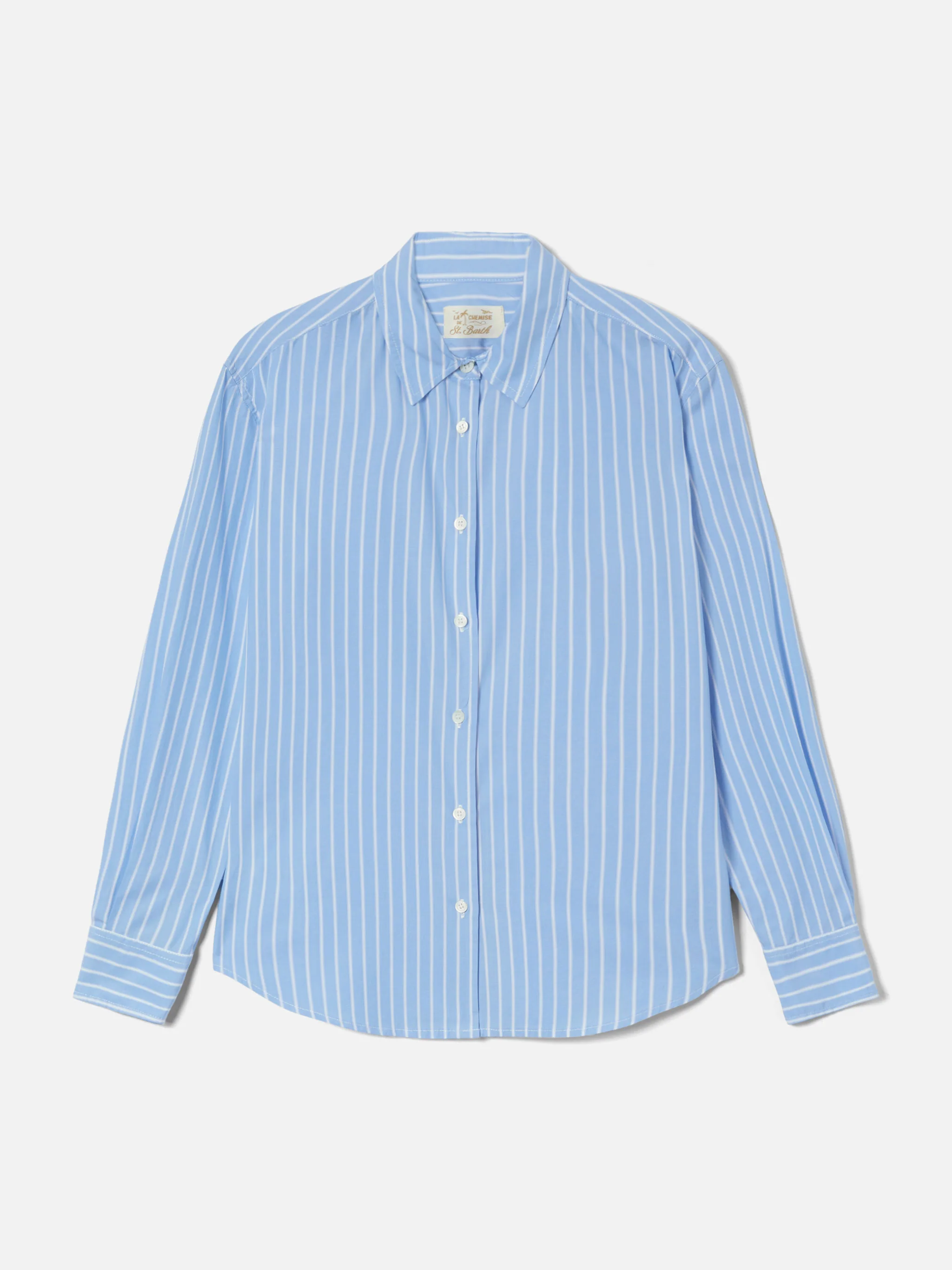 Meredith cotton shirt with light blue stripes and St. Barth Queen embroidery - Image 4