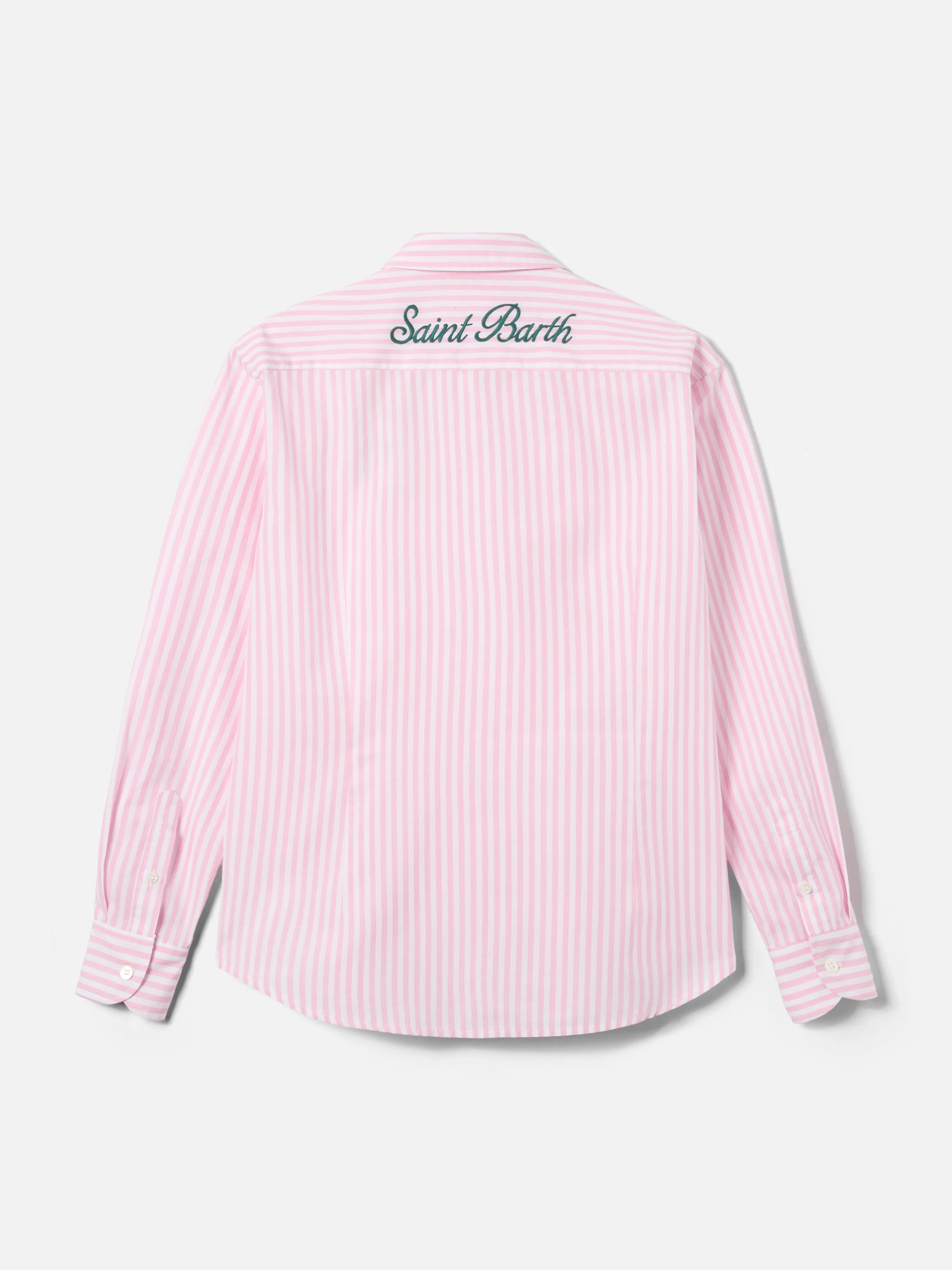 Meredith cotton shirt with pink stripes and Saint Barth embroidery - Image 4