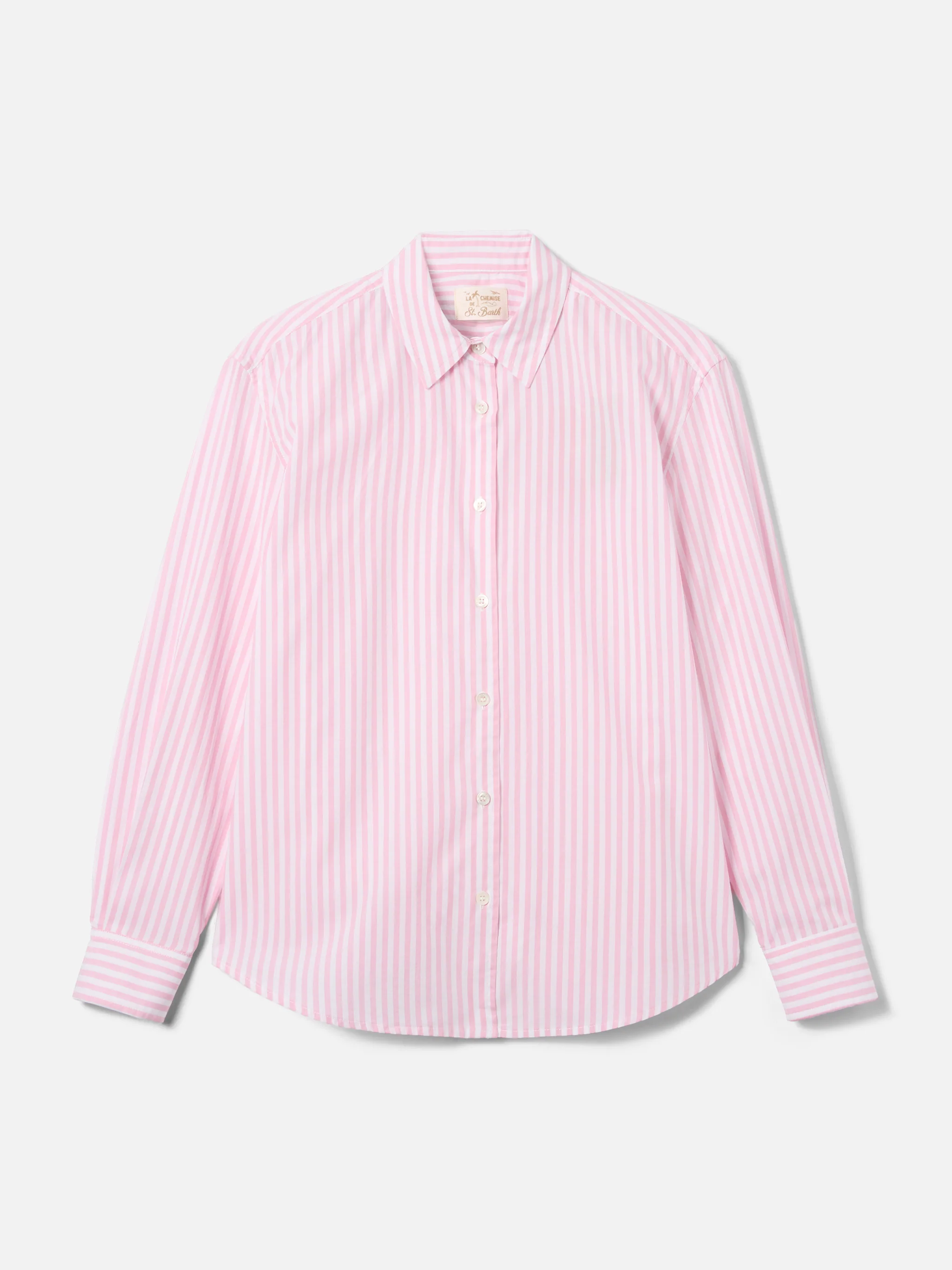 Meredith cotton shirt with pink stripes and Saint Barth embroidery - Image 5
