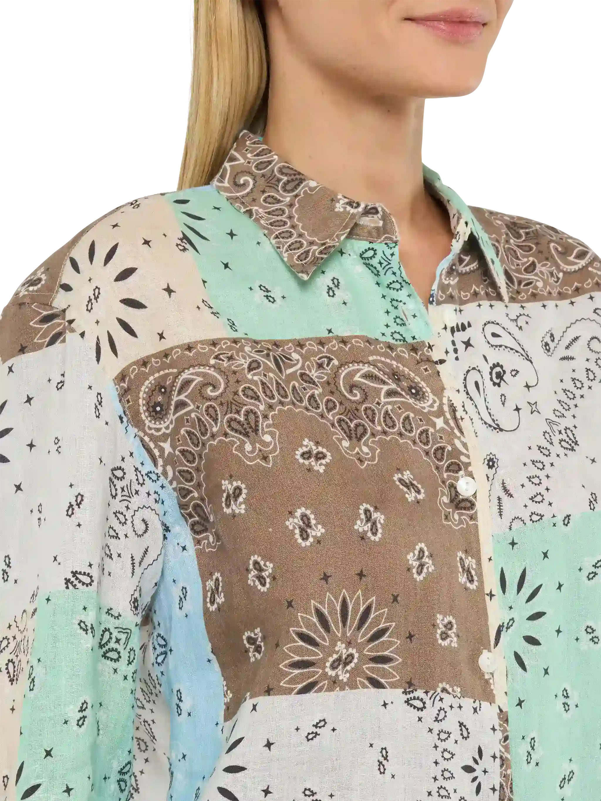Meredith linen classic shirt with bandana patch print - Image 3