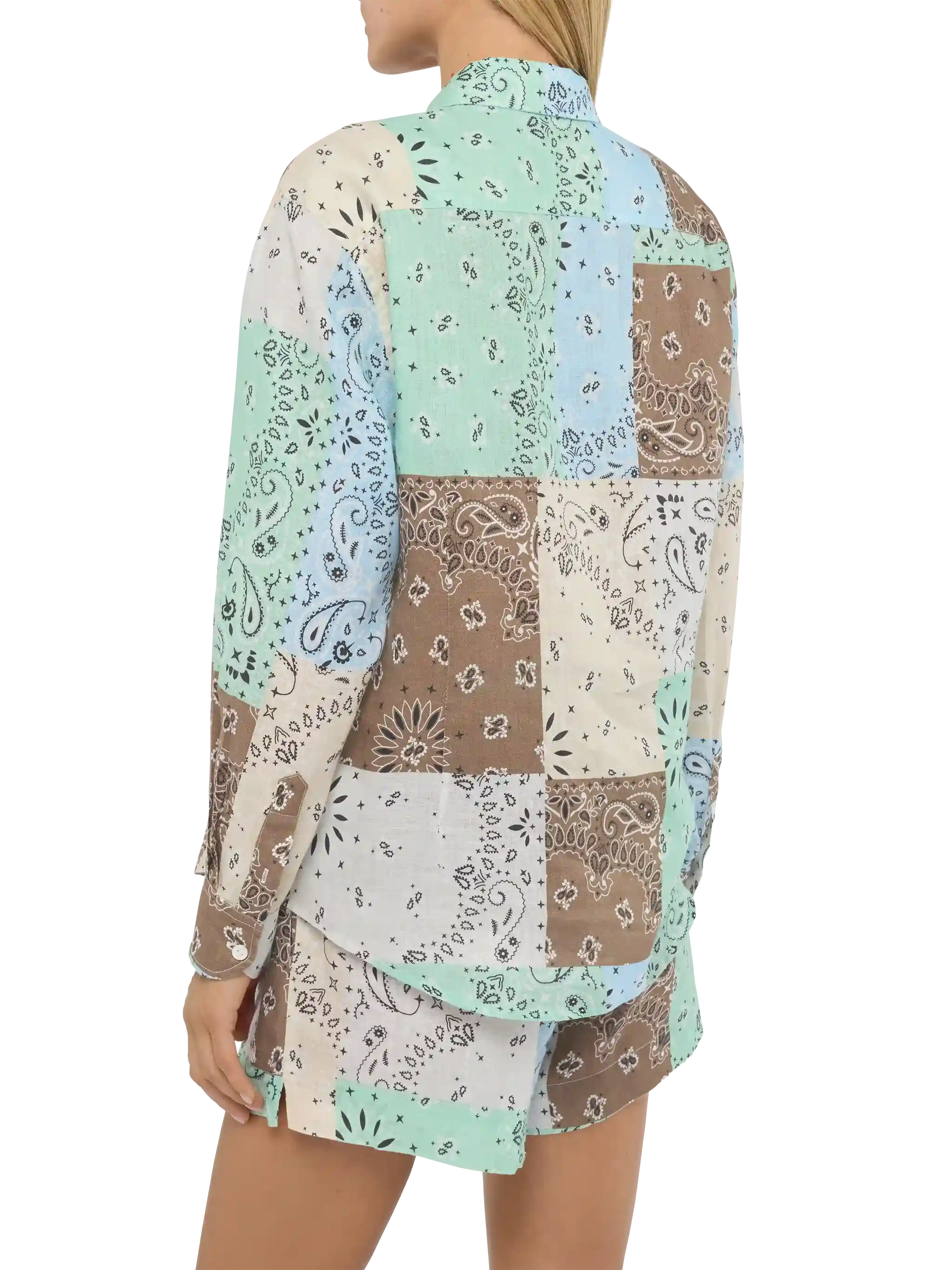Meredith linen classic shirt with bandana patch print - Image 4