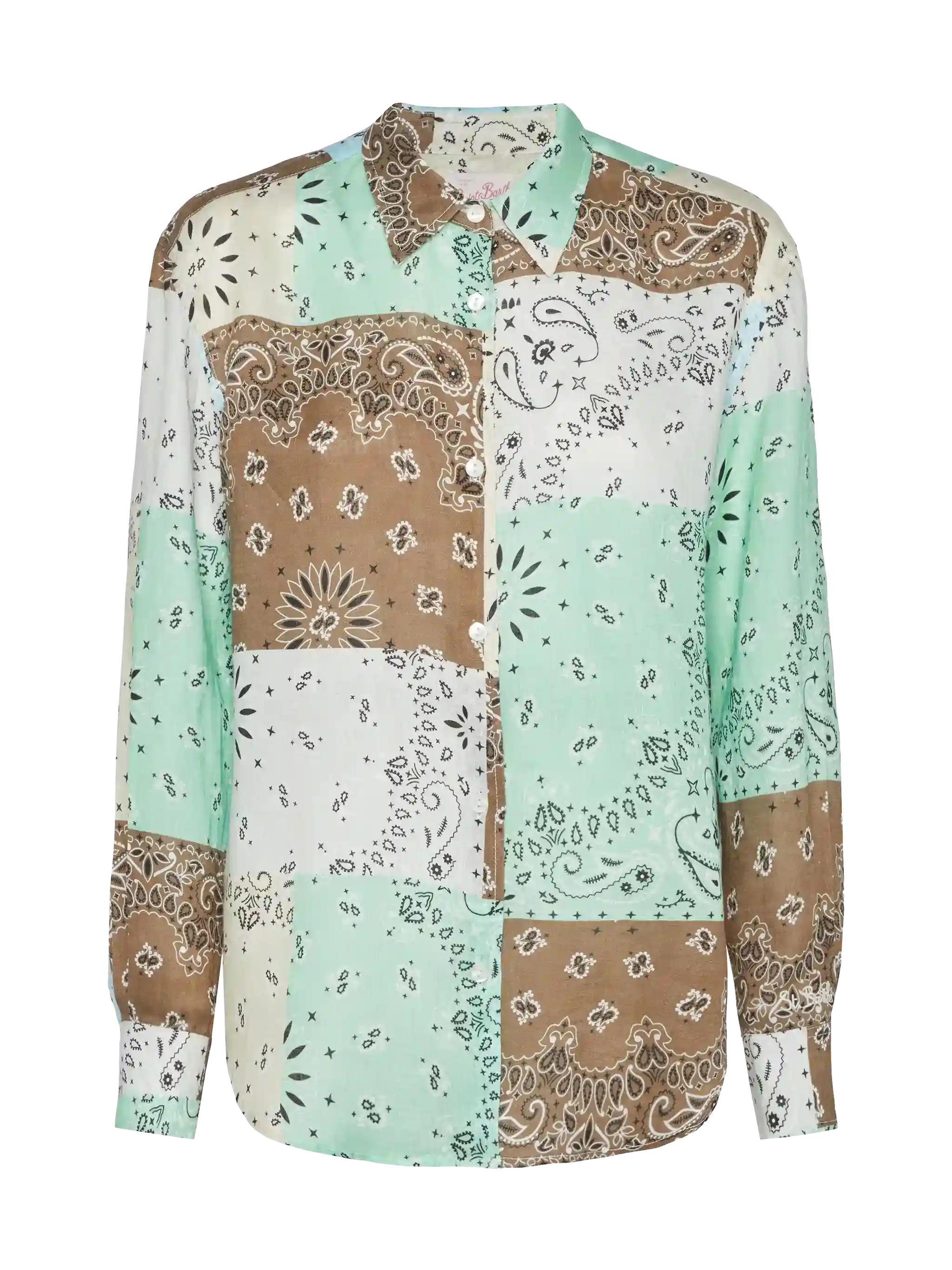 Meredith linen classic shirt with bandana patch print - Image 5