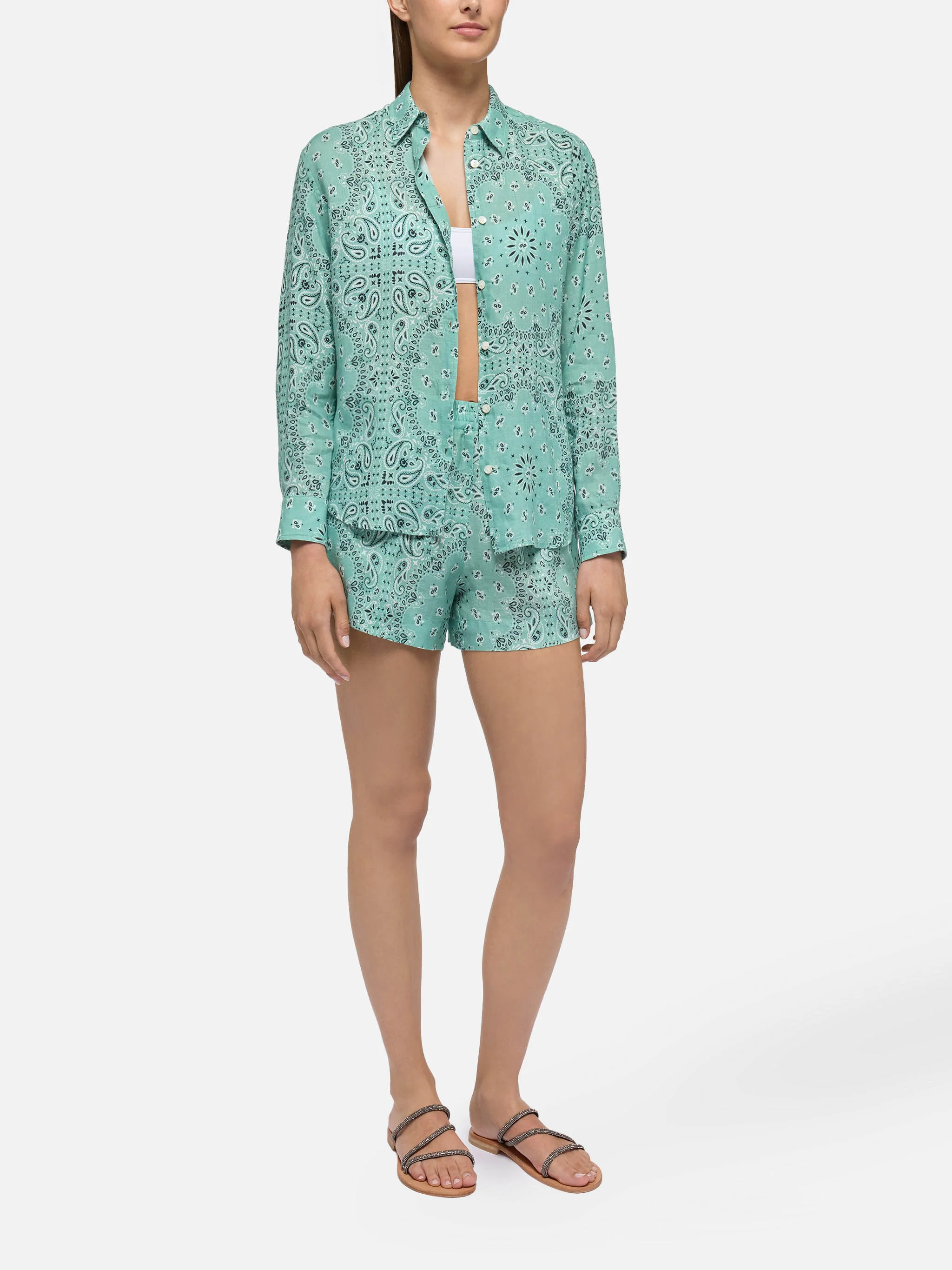 Meredith linen classic shirt with bandana print - Image 4