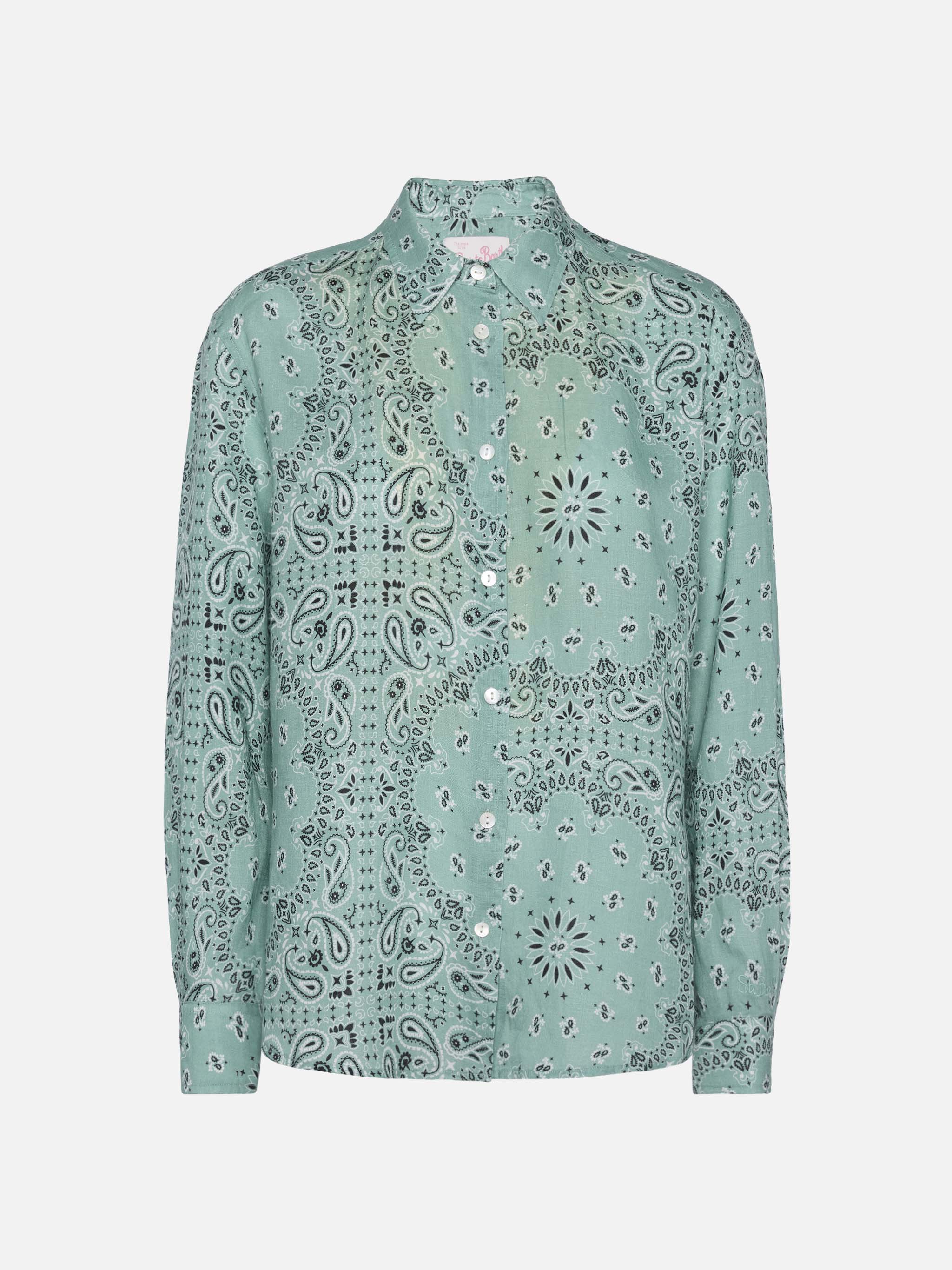 Meredith linen classic shirt with bandana print - Image 5