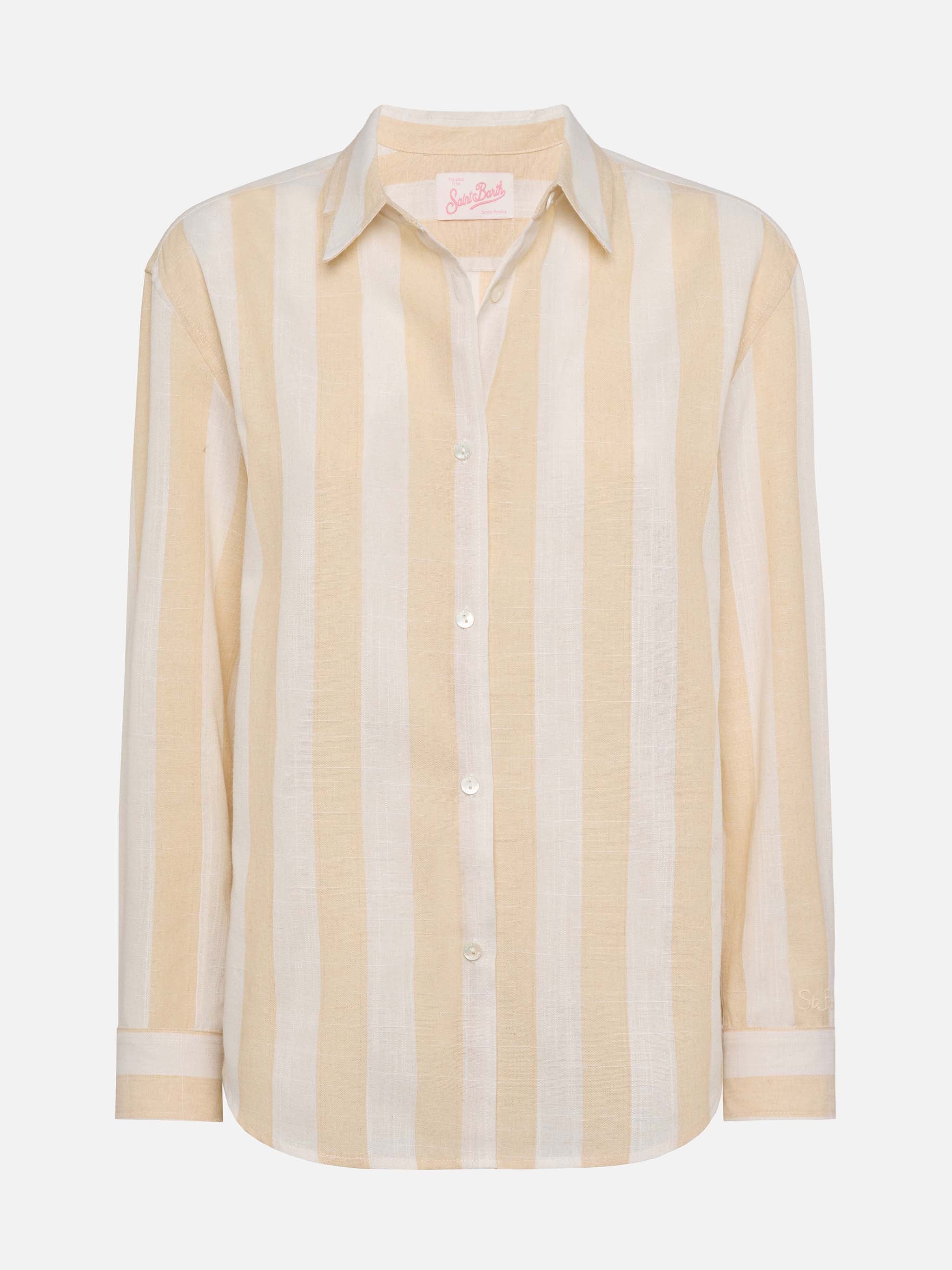 Meredith classic shirt with beige striped print - Image 5