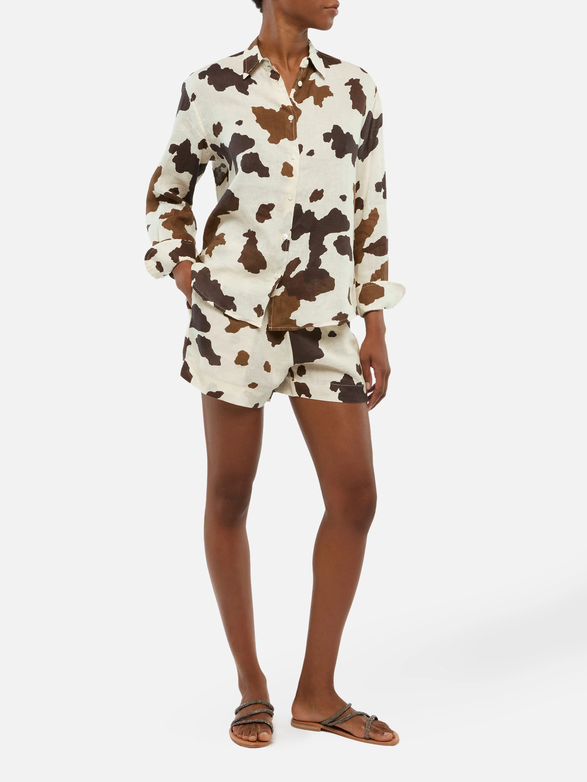 Meredith linen classic shirt with cow skin print - Image 4
