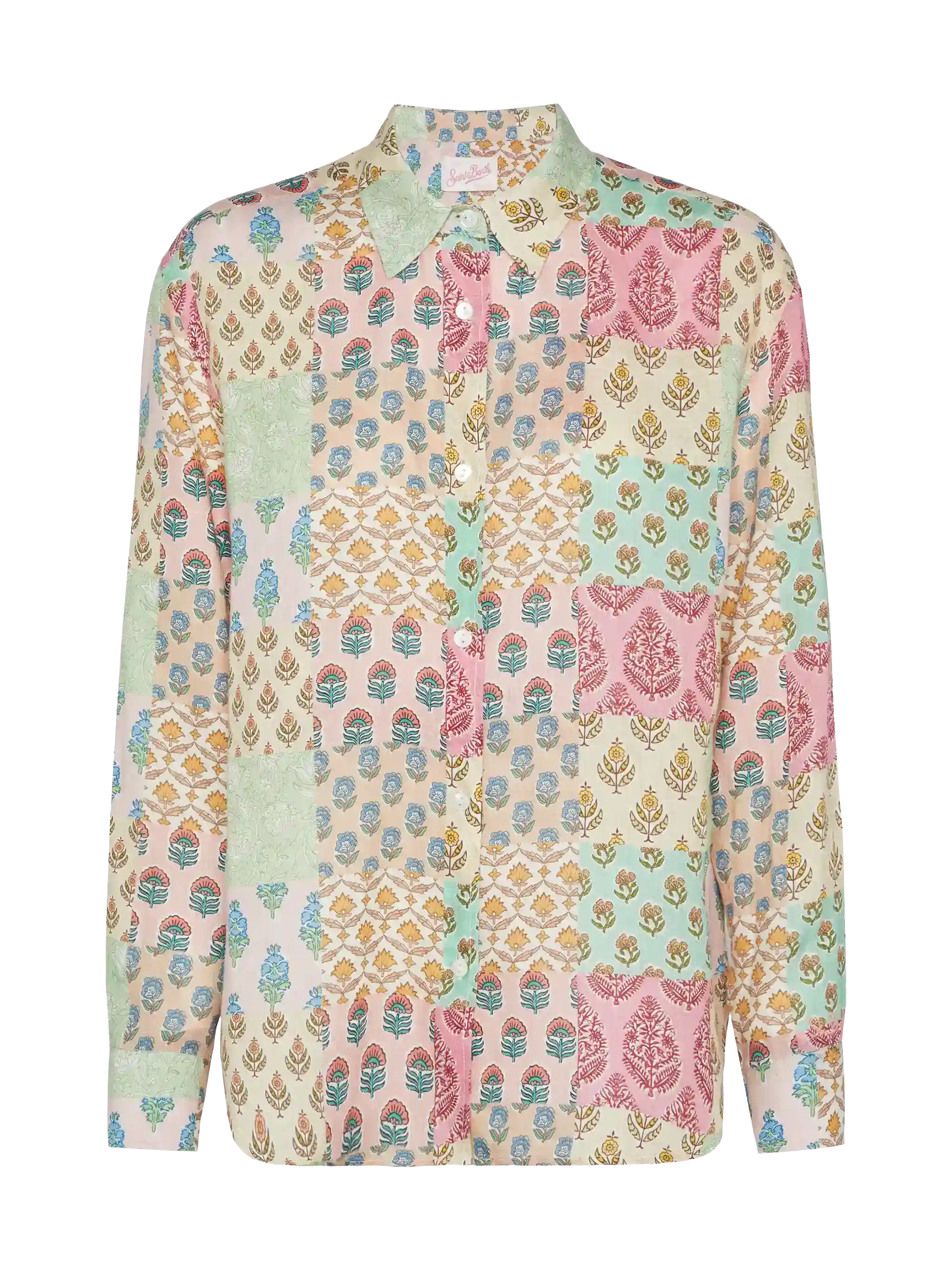 Meredith linen classic shirt with floral patch print - Image 4