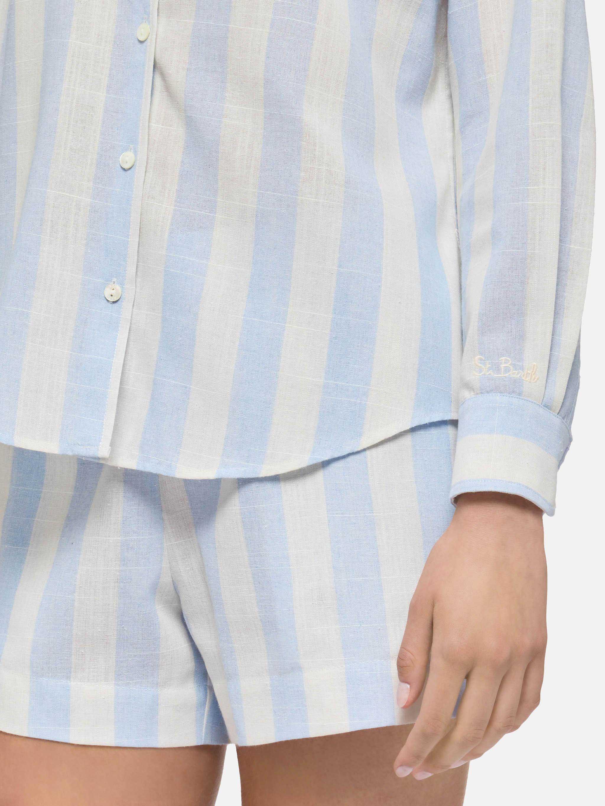 Meredith cotton classic shirt with light blue striped print - Image 2