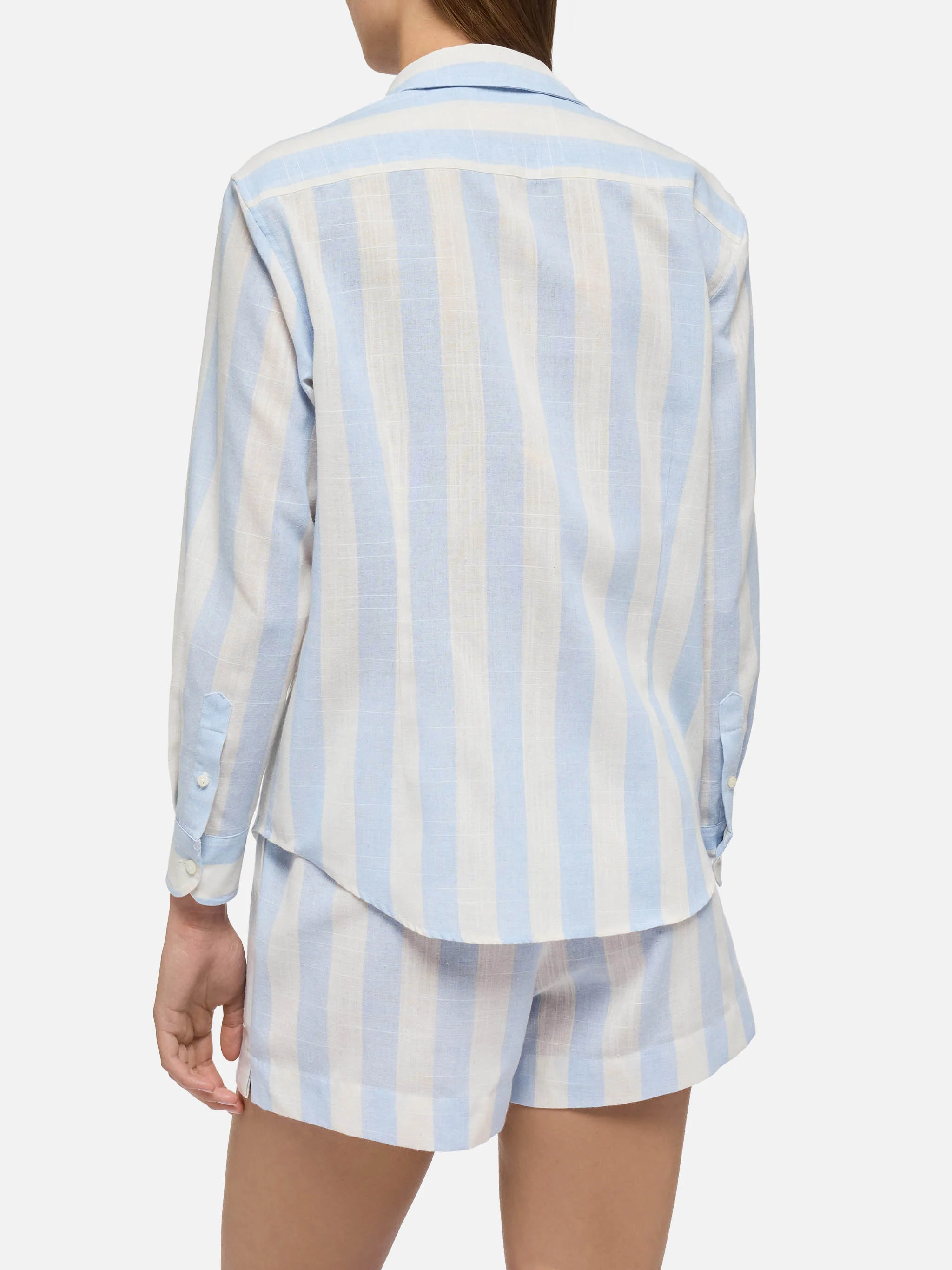 Meredith cotton classic shirt with light blue striped print - Image 3