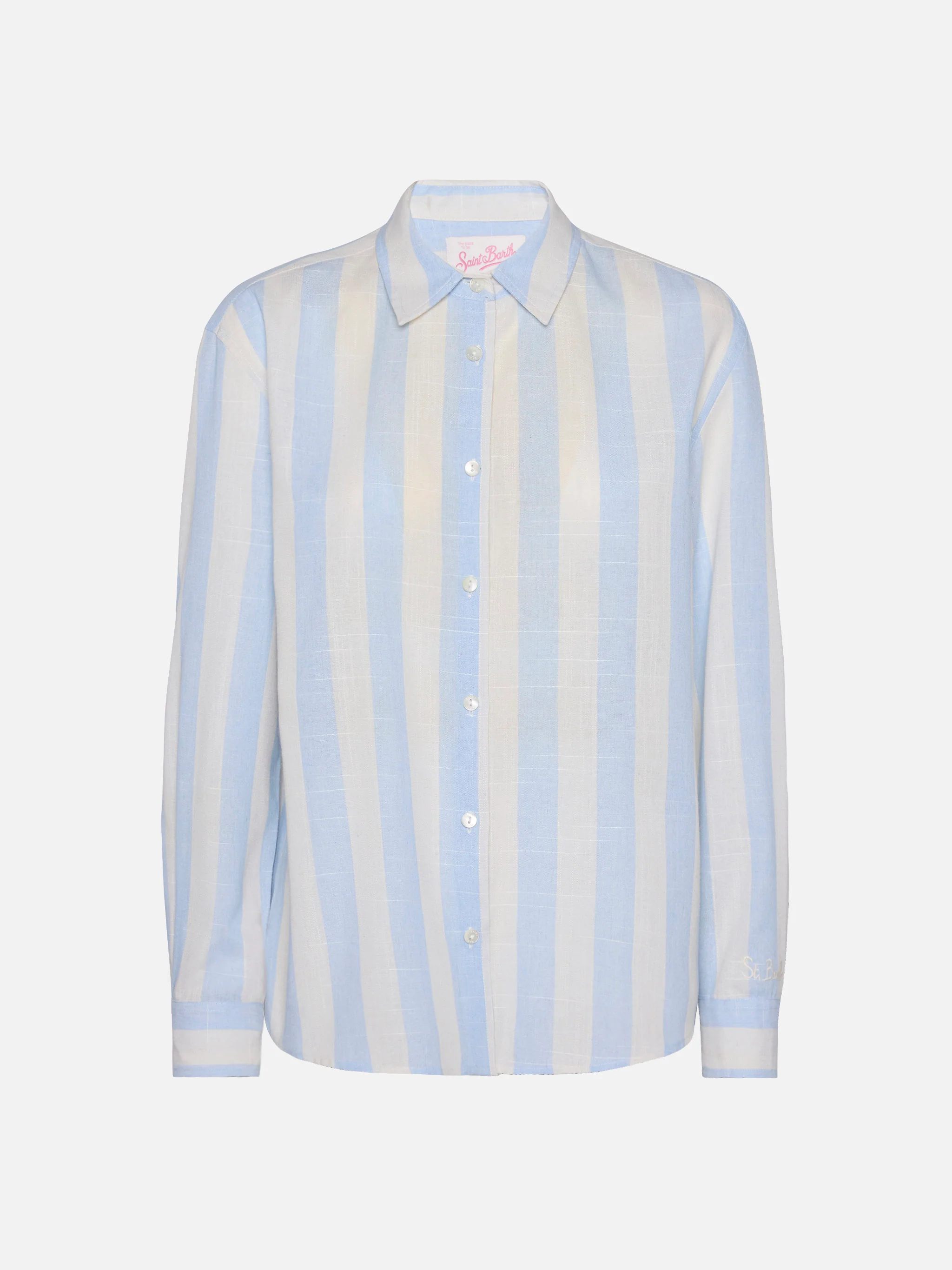 Meredith cotton classic shirt with light blue striped print - Image 6