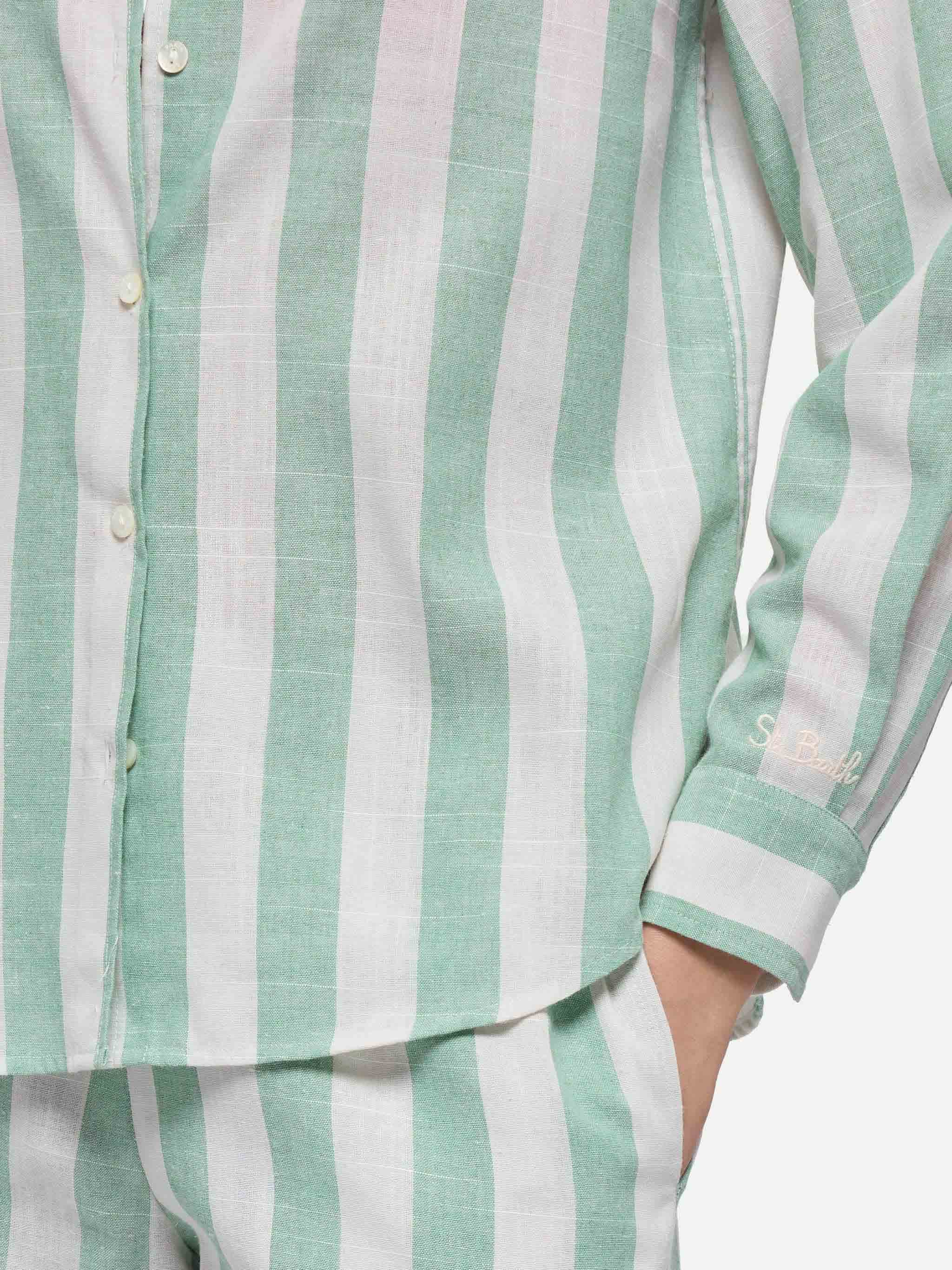 Meredith classic shirt with sage green striped print - Image 2