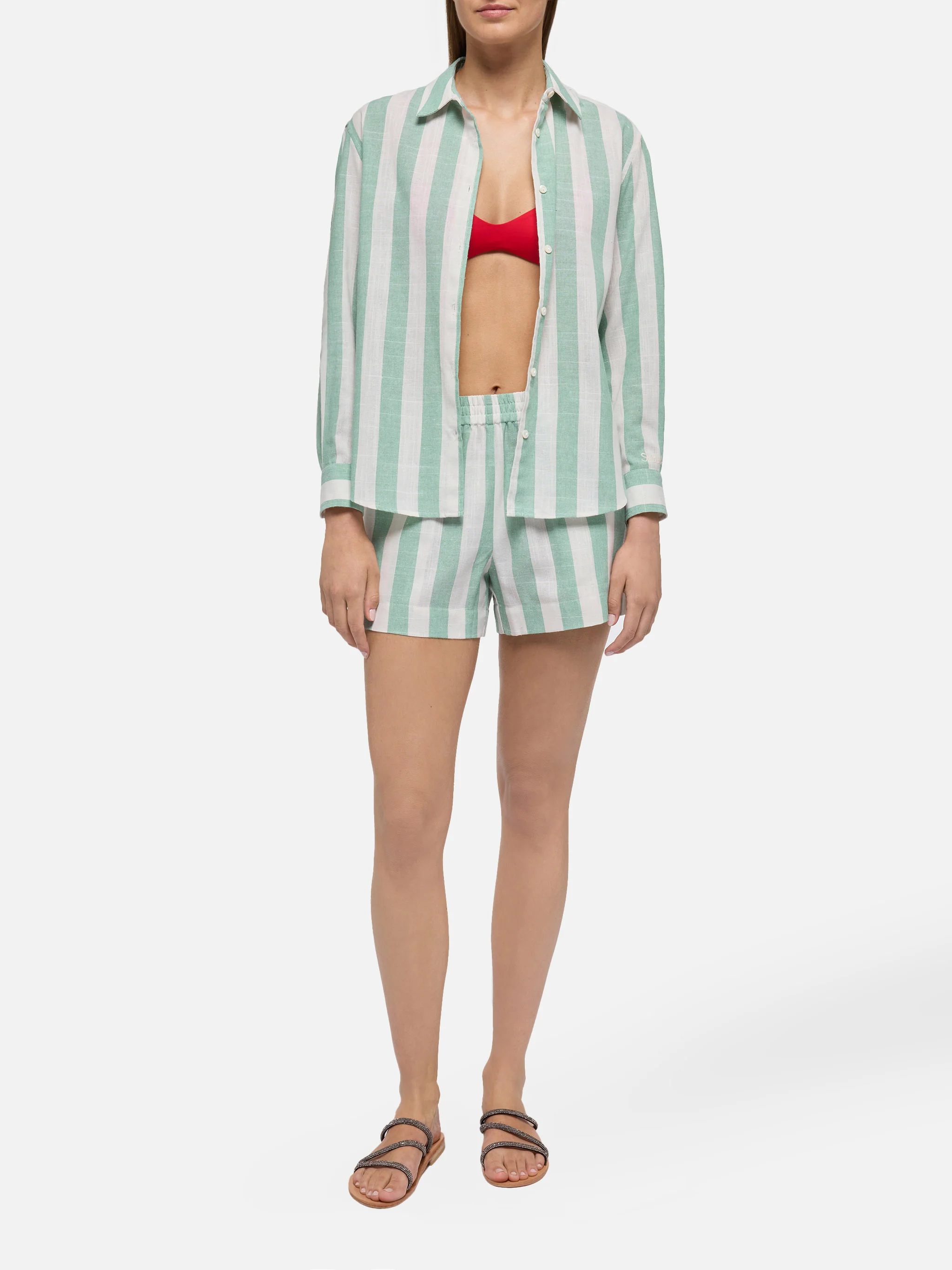 Meredith classic shirt with sage green striped print - Image 4
