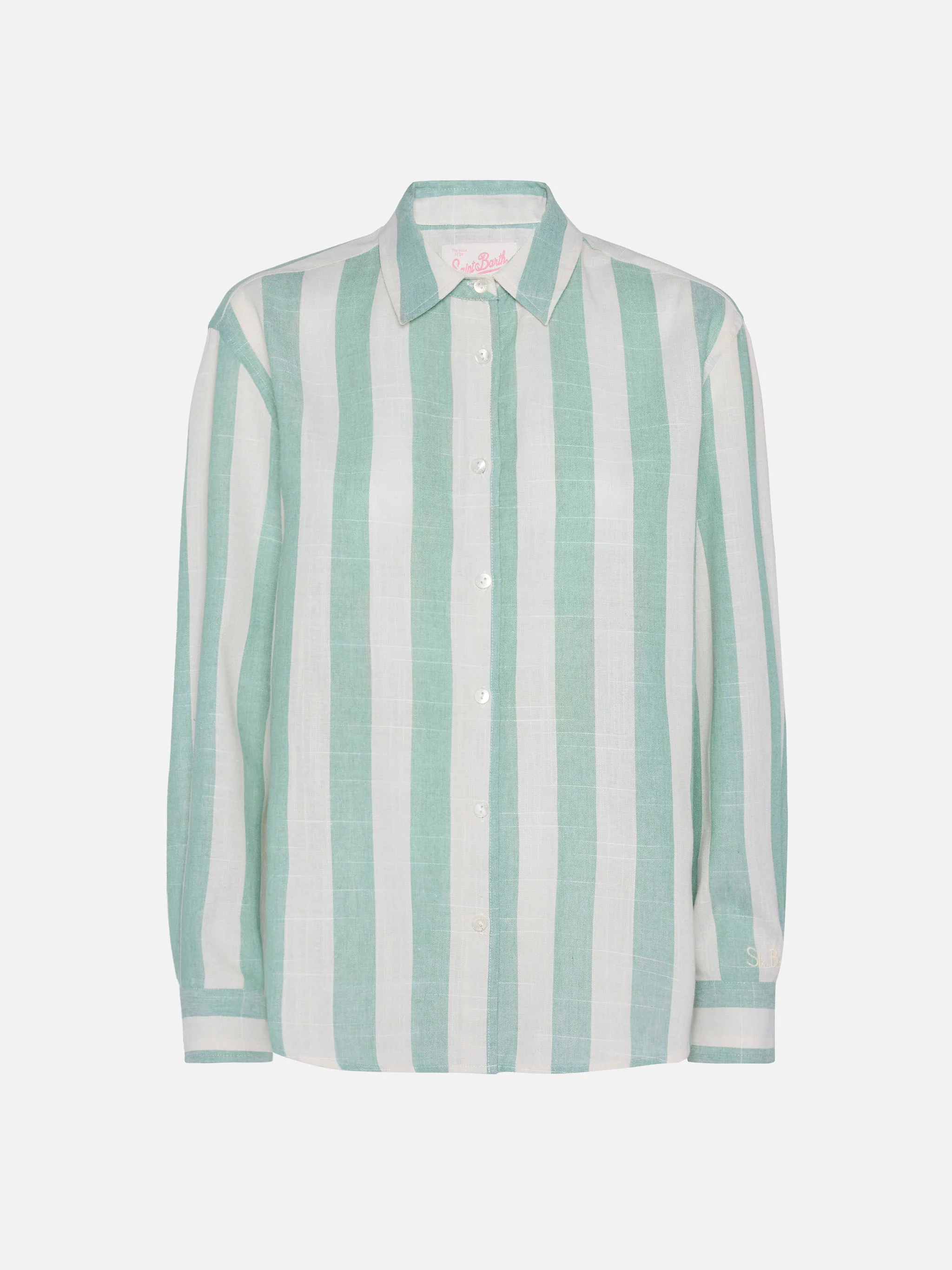 Meredith classic shirt with sage green striped print - Image 5