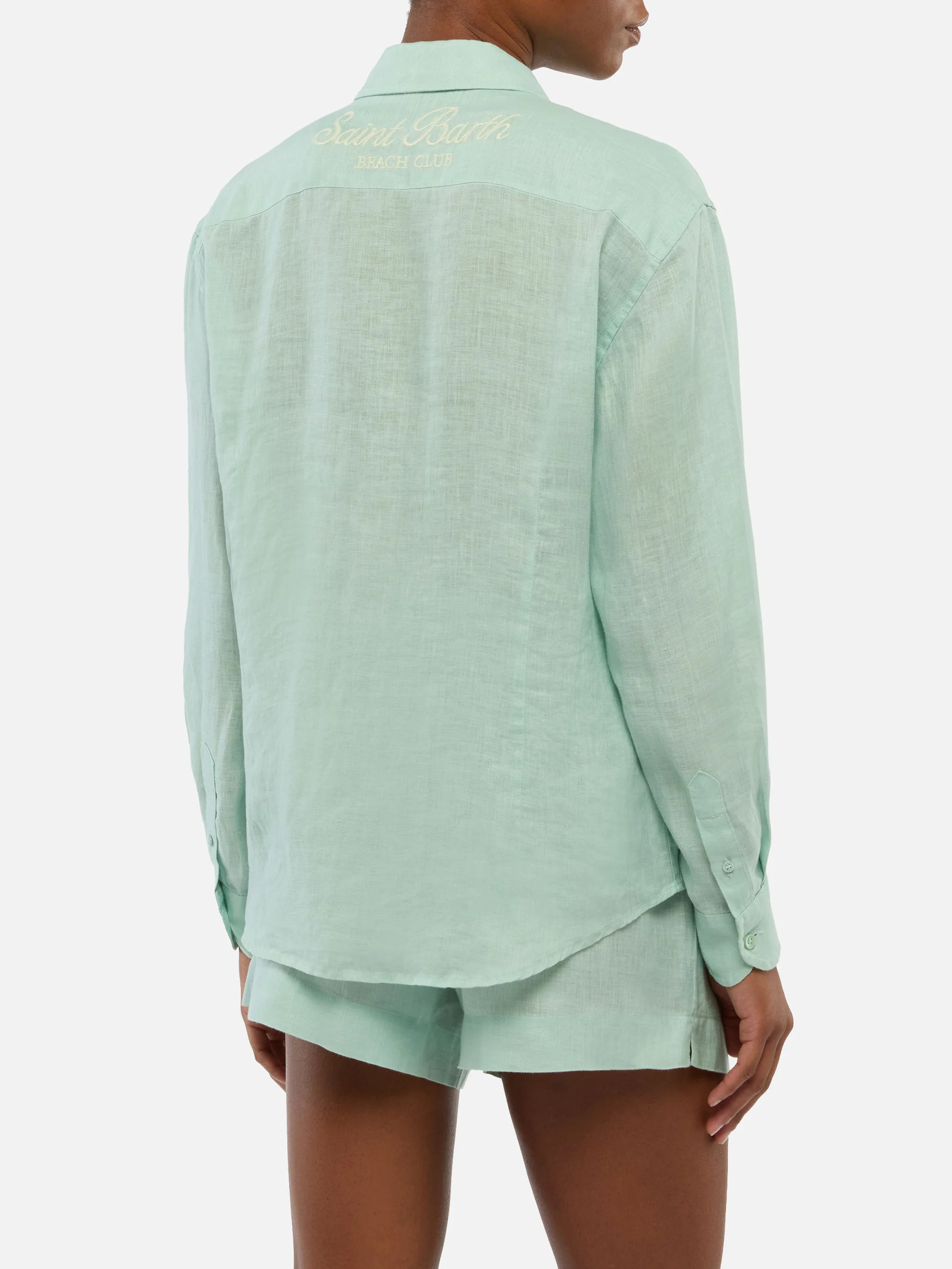 Meredith linen classic shirt with Saint Barth embroidery - Image 3