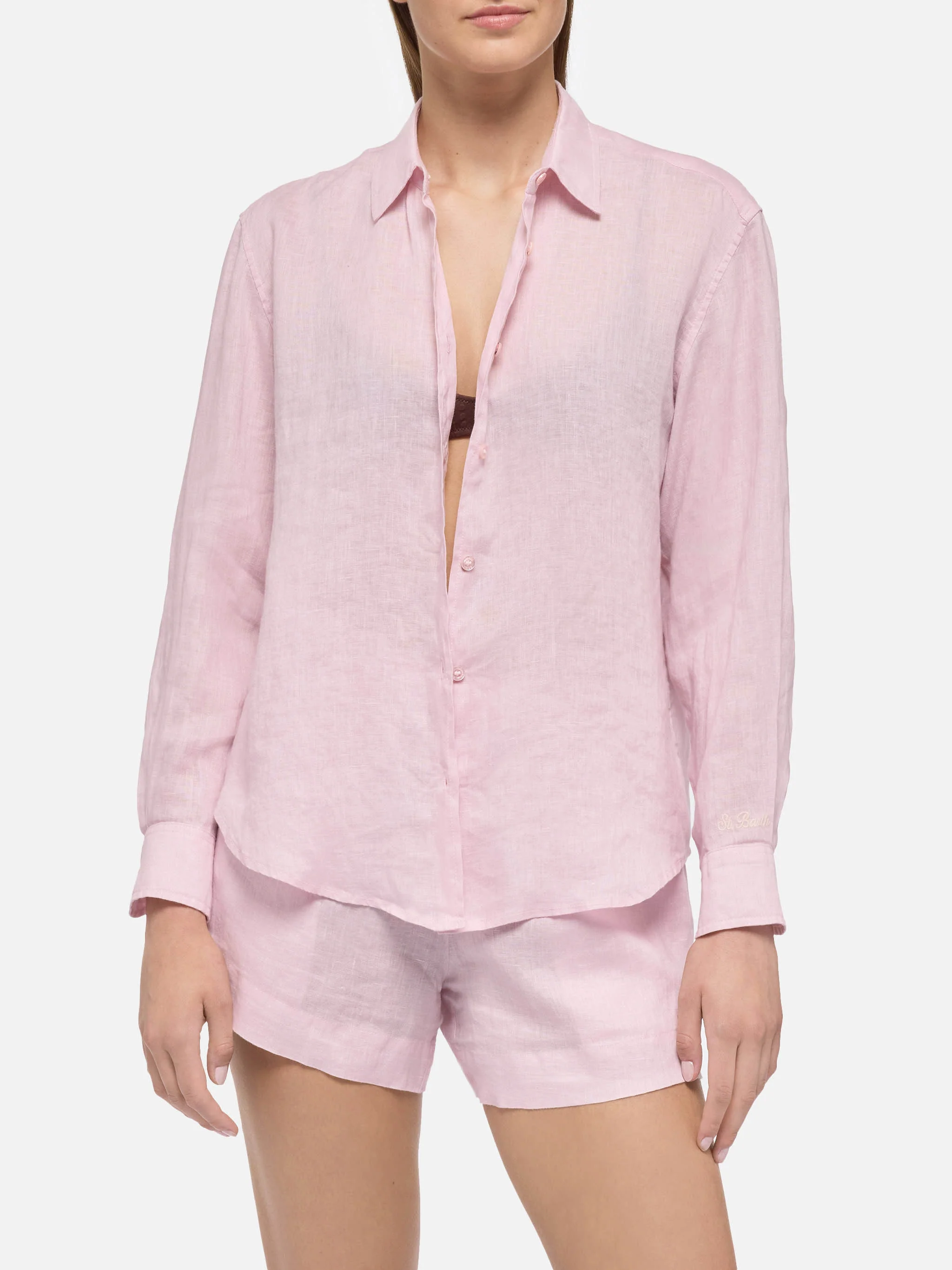 Meredith pink linen classic shirt