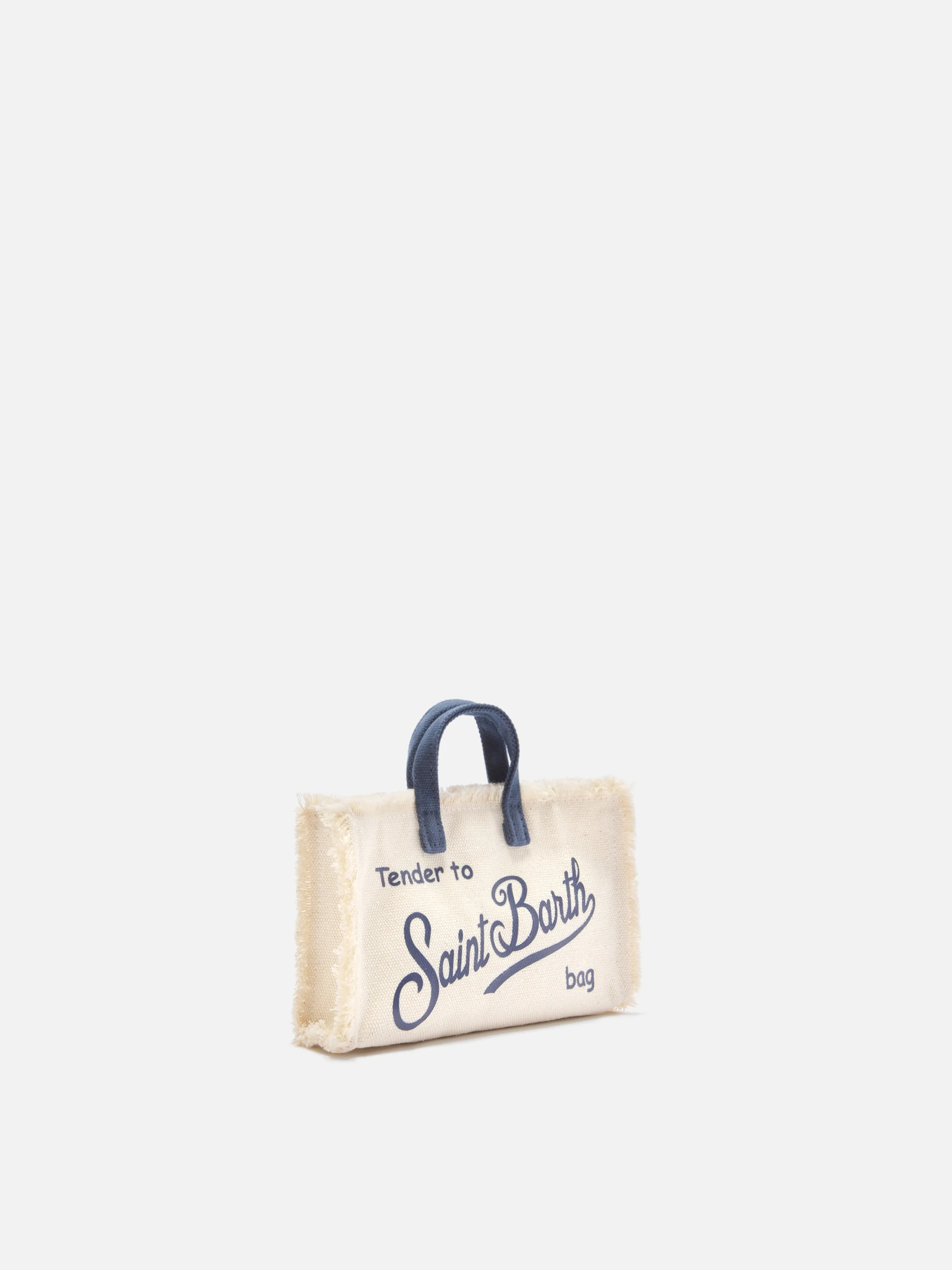 micro Phone canvas bag in white with blue details and contrasting logo - Image 3