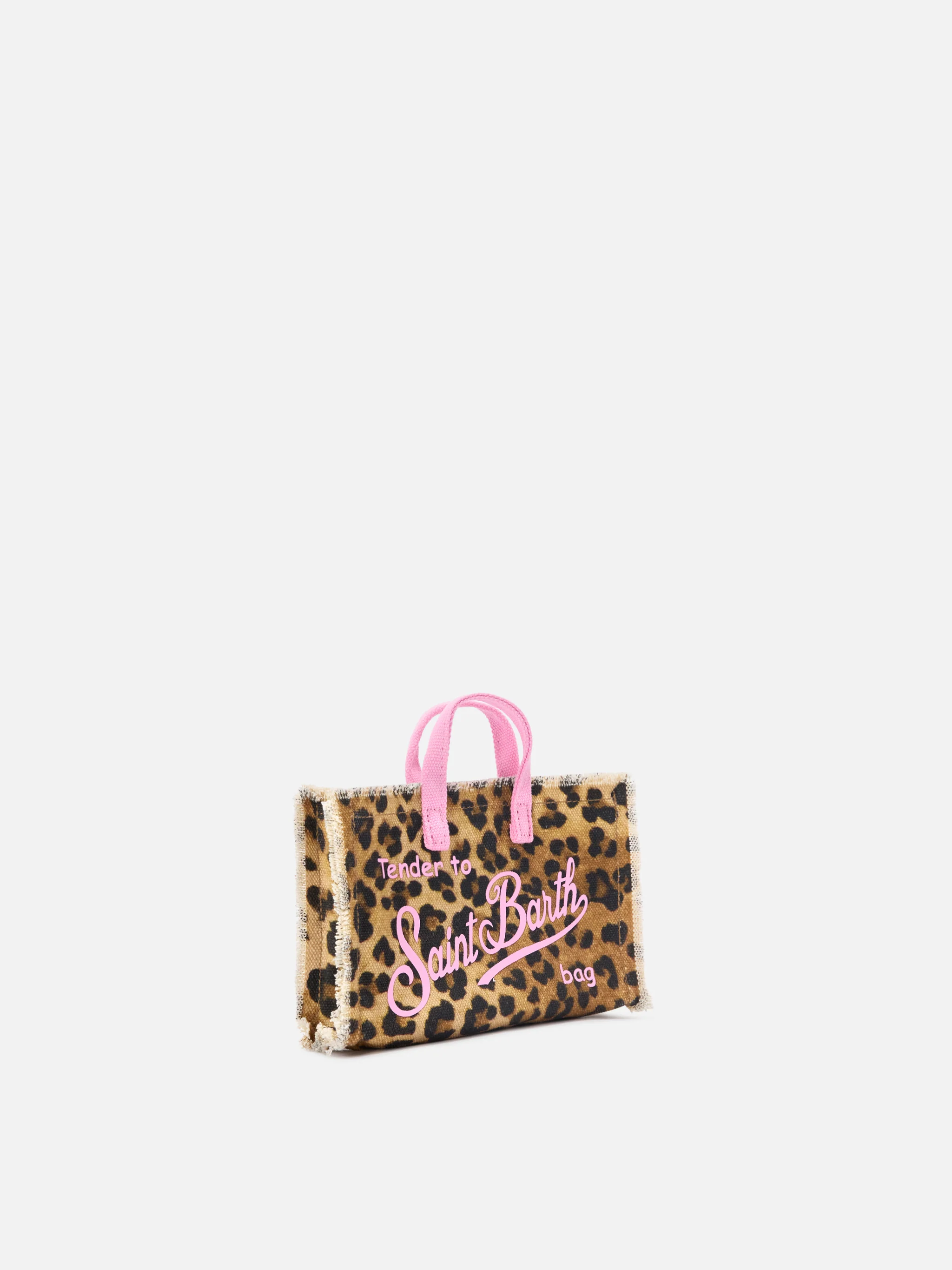 Micro Phone canvas bag with leopard print and pink contrasting logo - Image 2