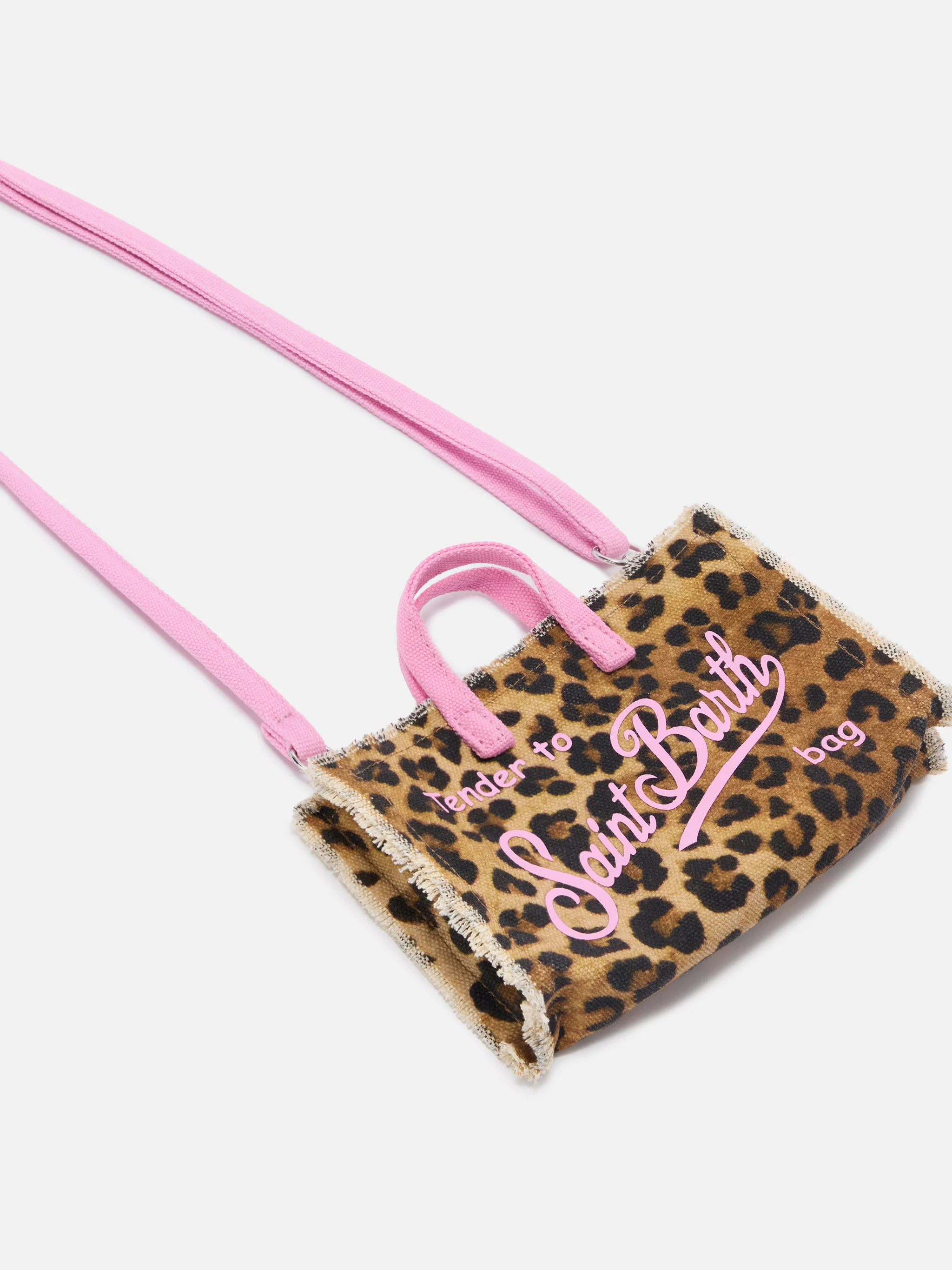 Micro Phone canvas bag with leopard print and pink contrasting logo - Image 3