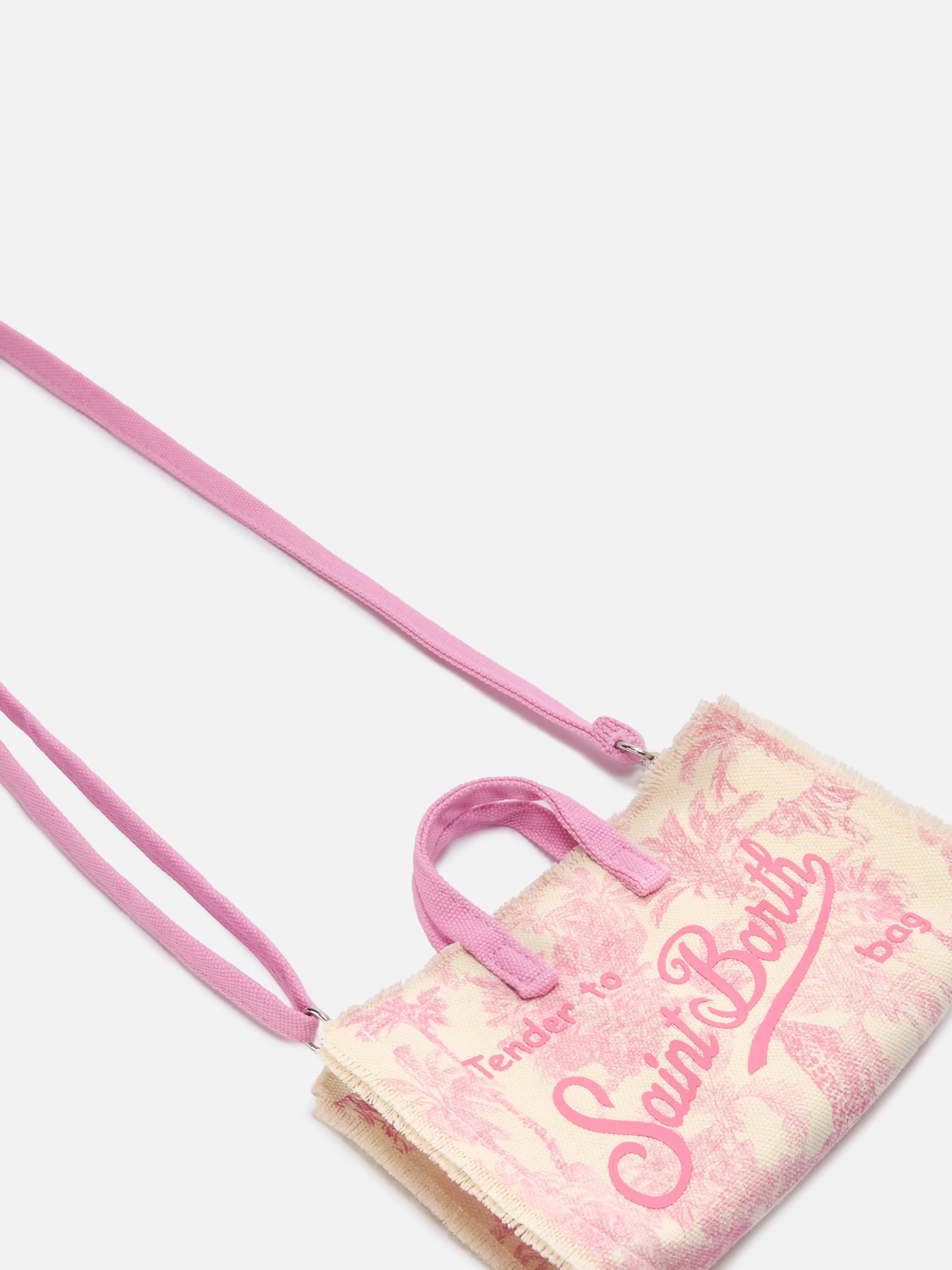Micro Phone canvas bag with pink toile de jouy print and contrasting logo - Image 2