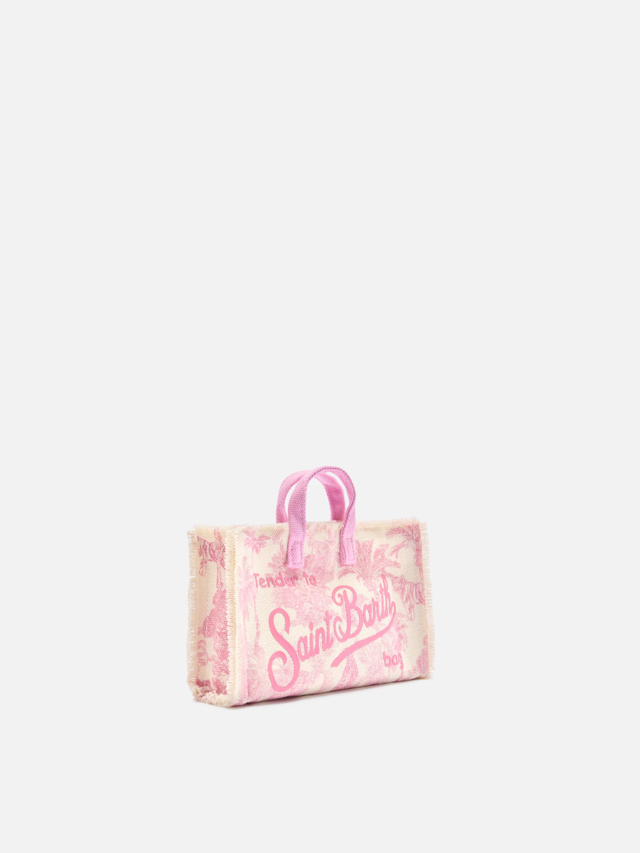 Micro Phone canvas bag with pink toile de jouy print and contrasting logo - Image 3