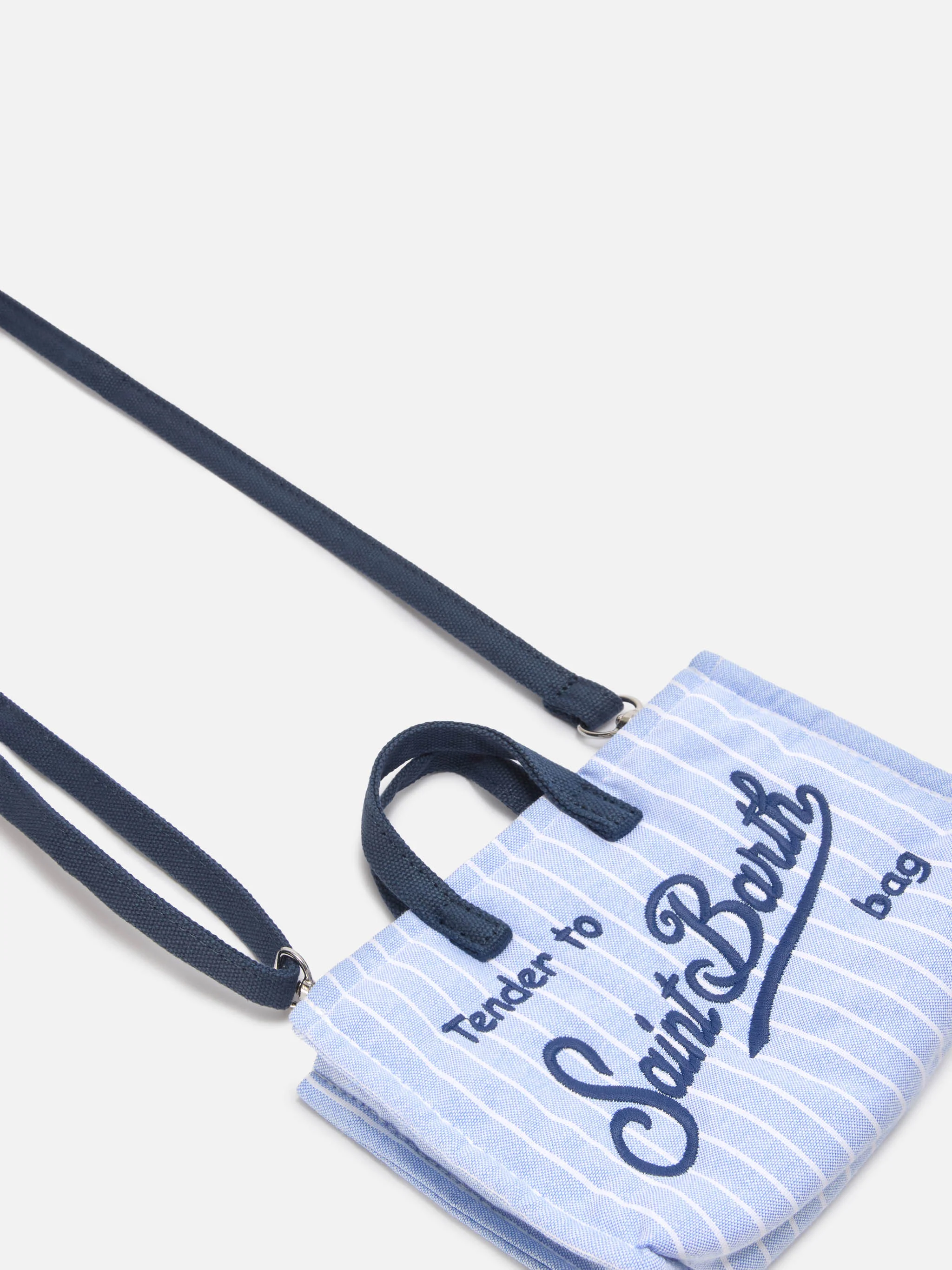 Micro Phone canvas bag with white and light blue stripes and contrasting logo - Image 2