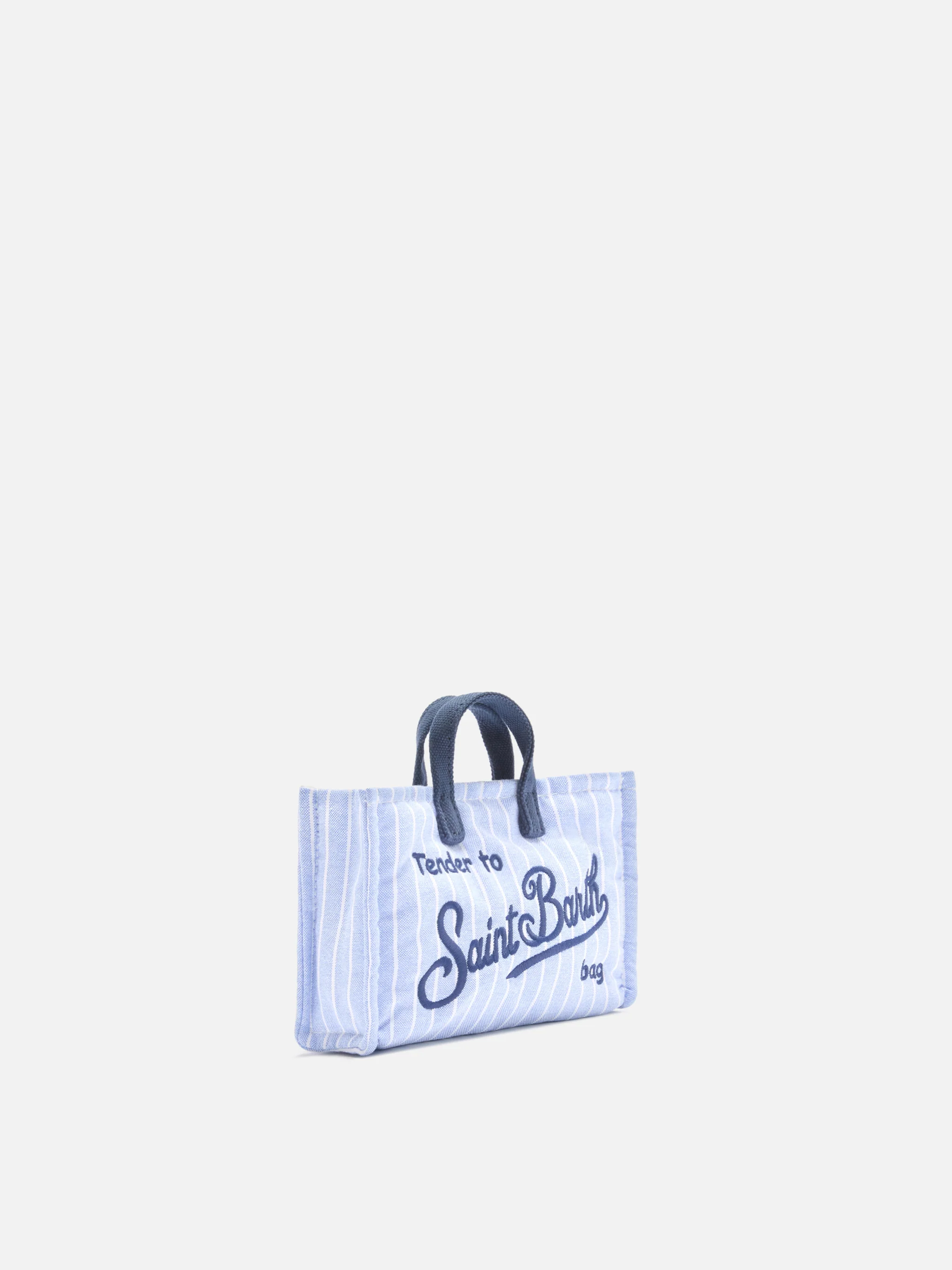 Micro Phone canvas bag with white and light blue stripes and contrasting logo - Image 3