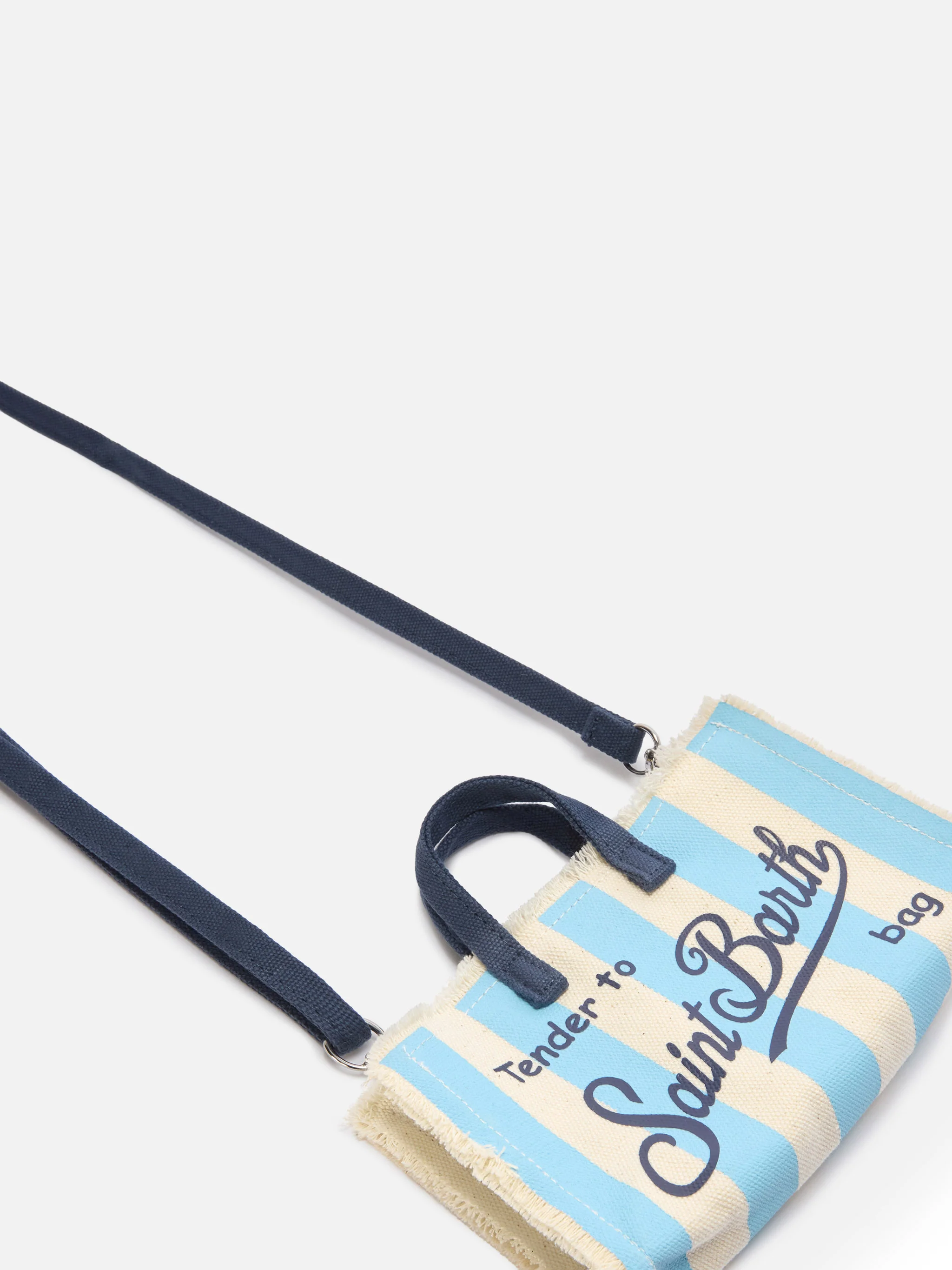 Micro Phone canvas bag with white and light blue stripes and contrasting logo - Image 2