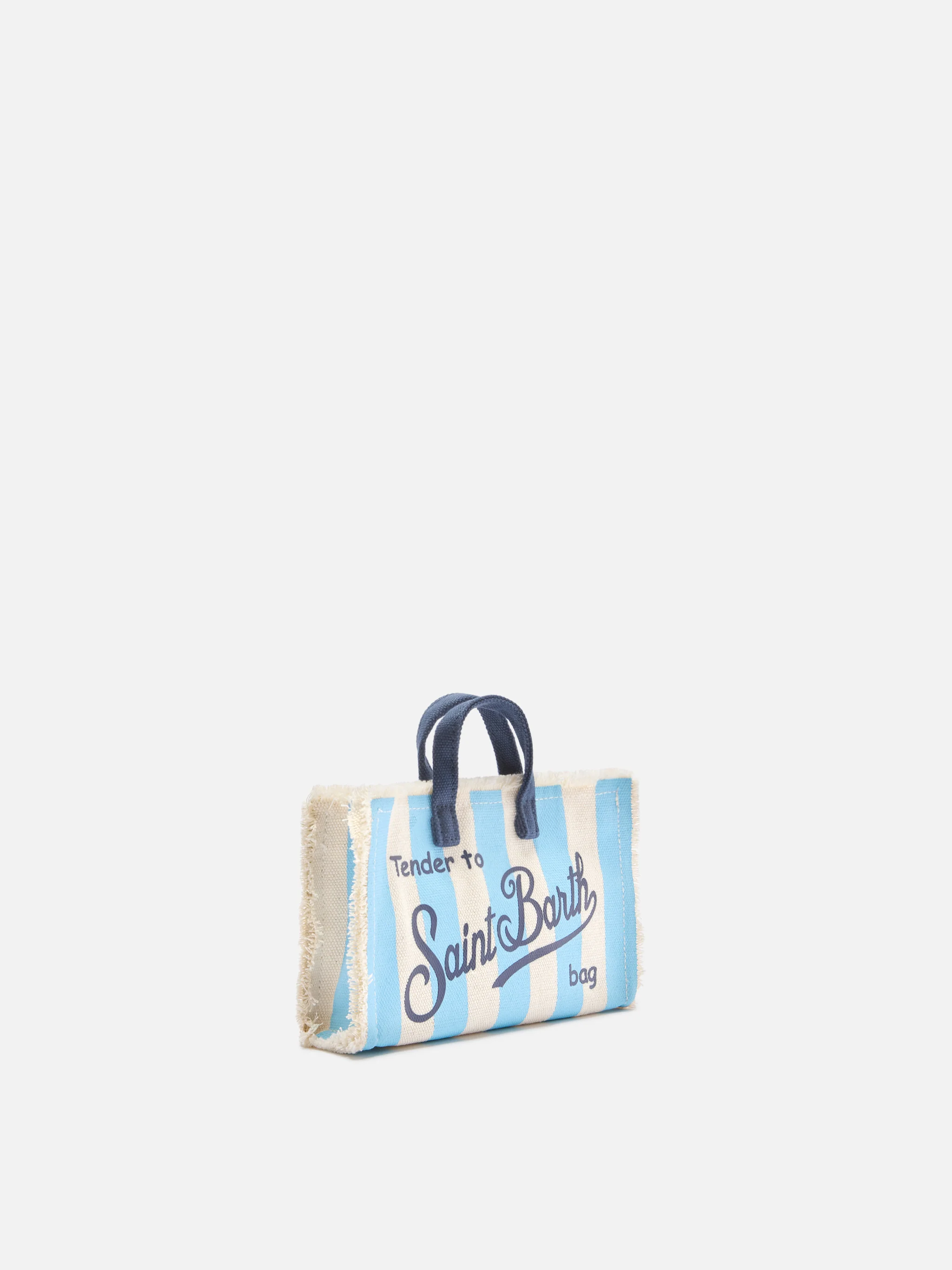 Micro Phone canvas bag with white and light blue stripes and contrasting logo - Image 3