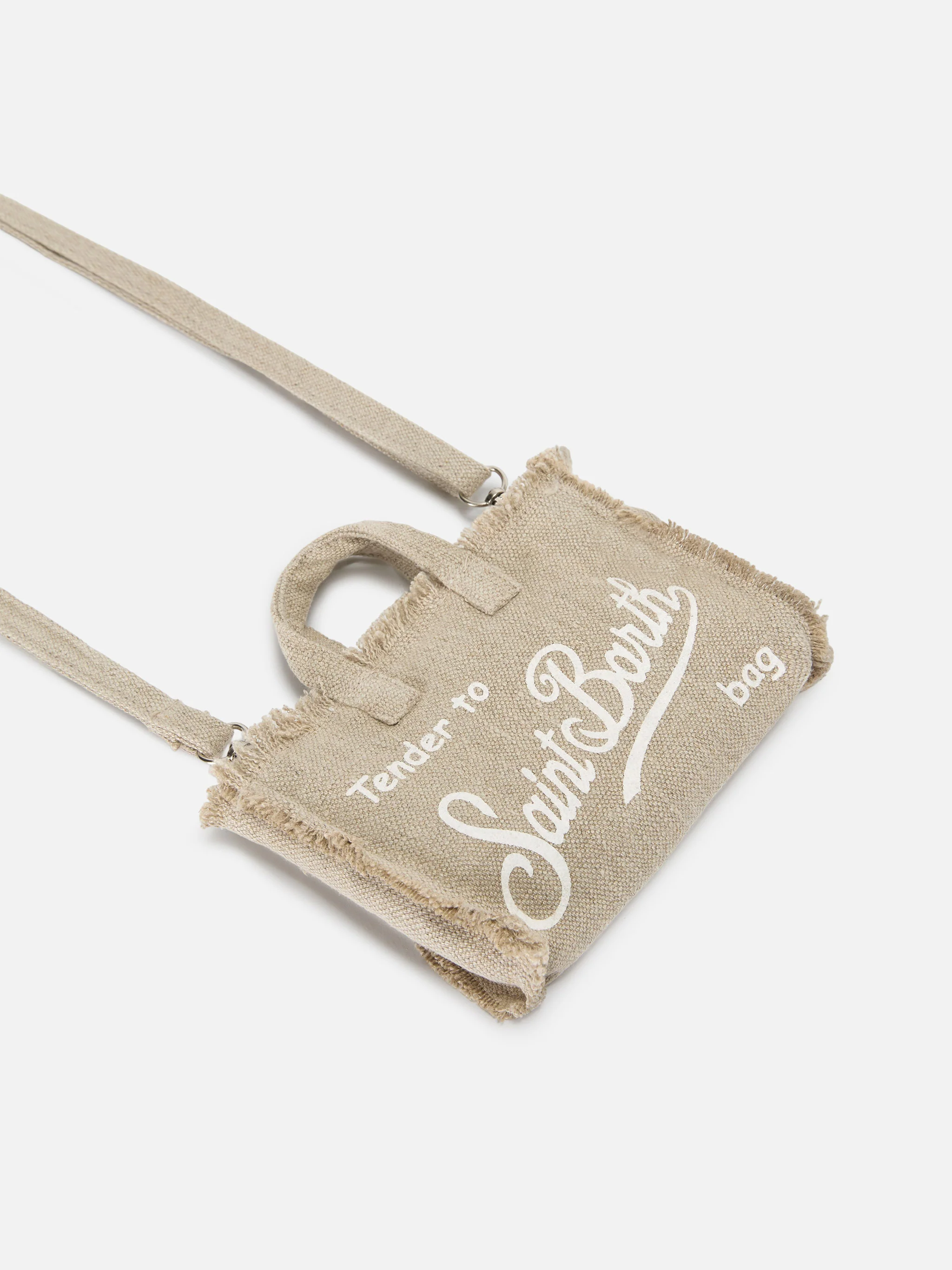micro Phone solid beige linen bag with contrasting logo - Image 3
