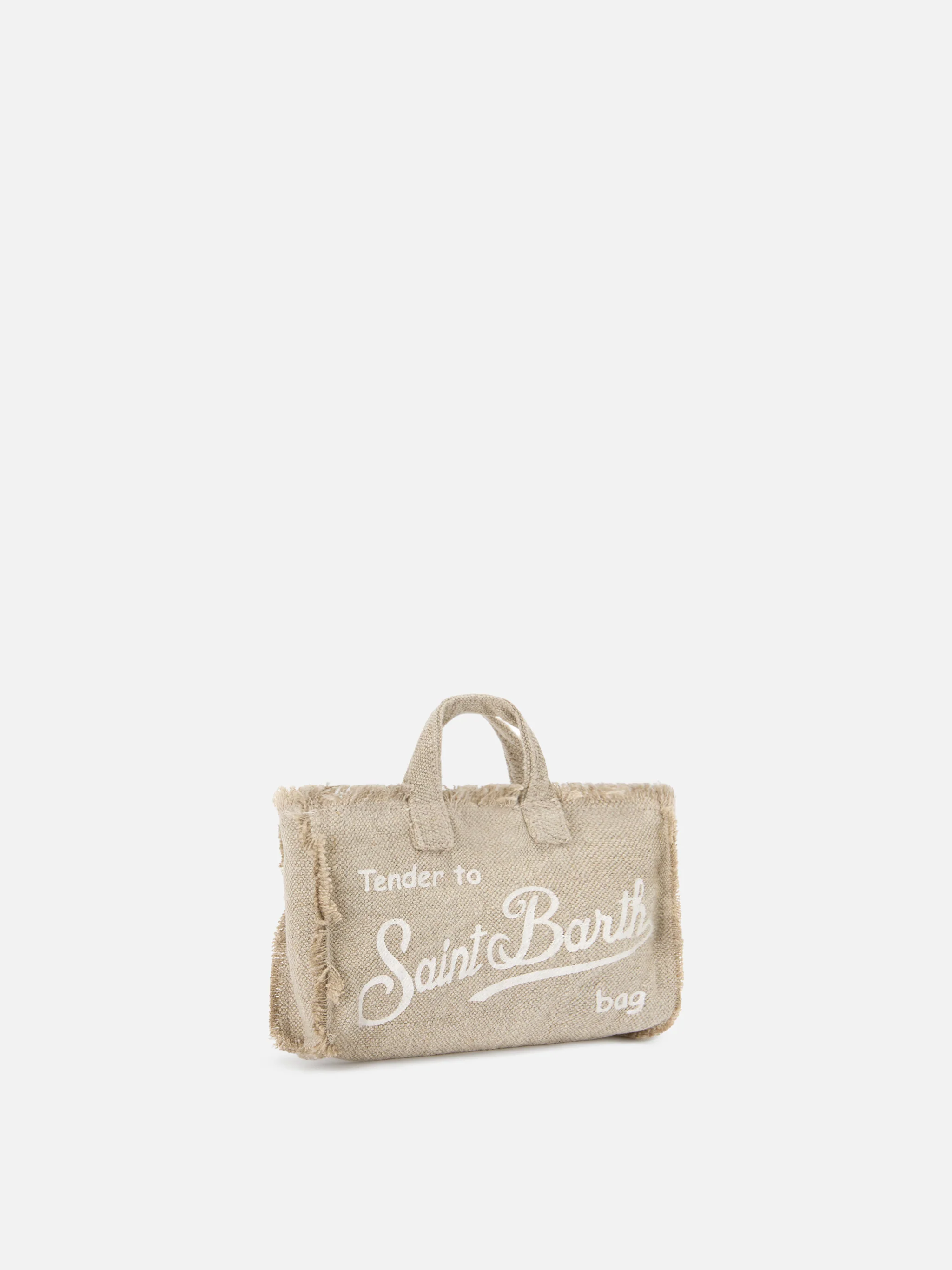 micro Phone solid beige linen bag with contrasting logo - Image 4