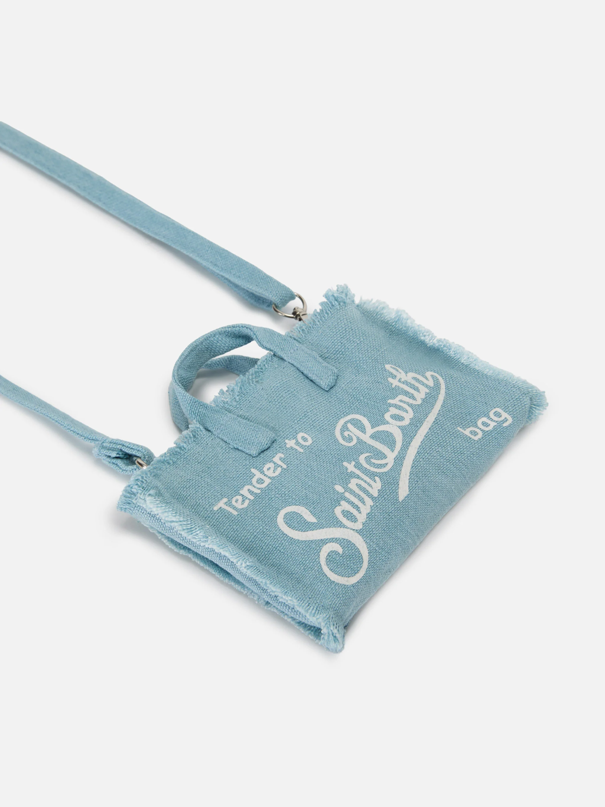 micro Phone solid light blue linen bag with contrasting logo - Image 2