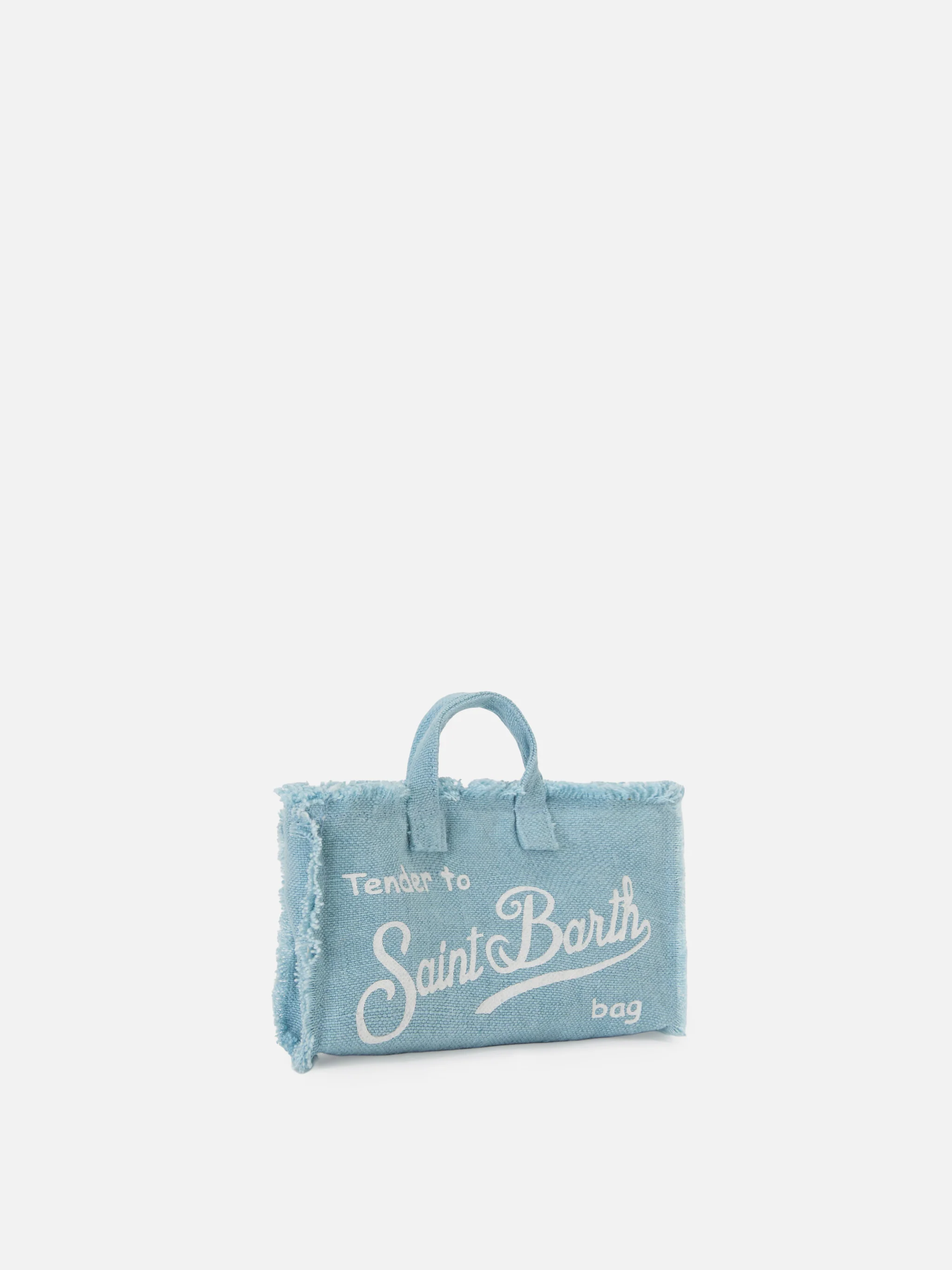 micro Phone solid light blue linen bag with contrasting logo - Image 3