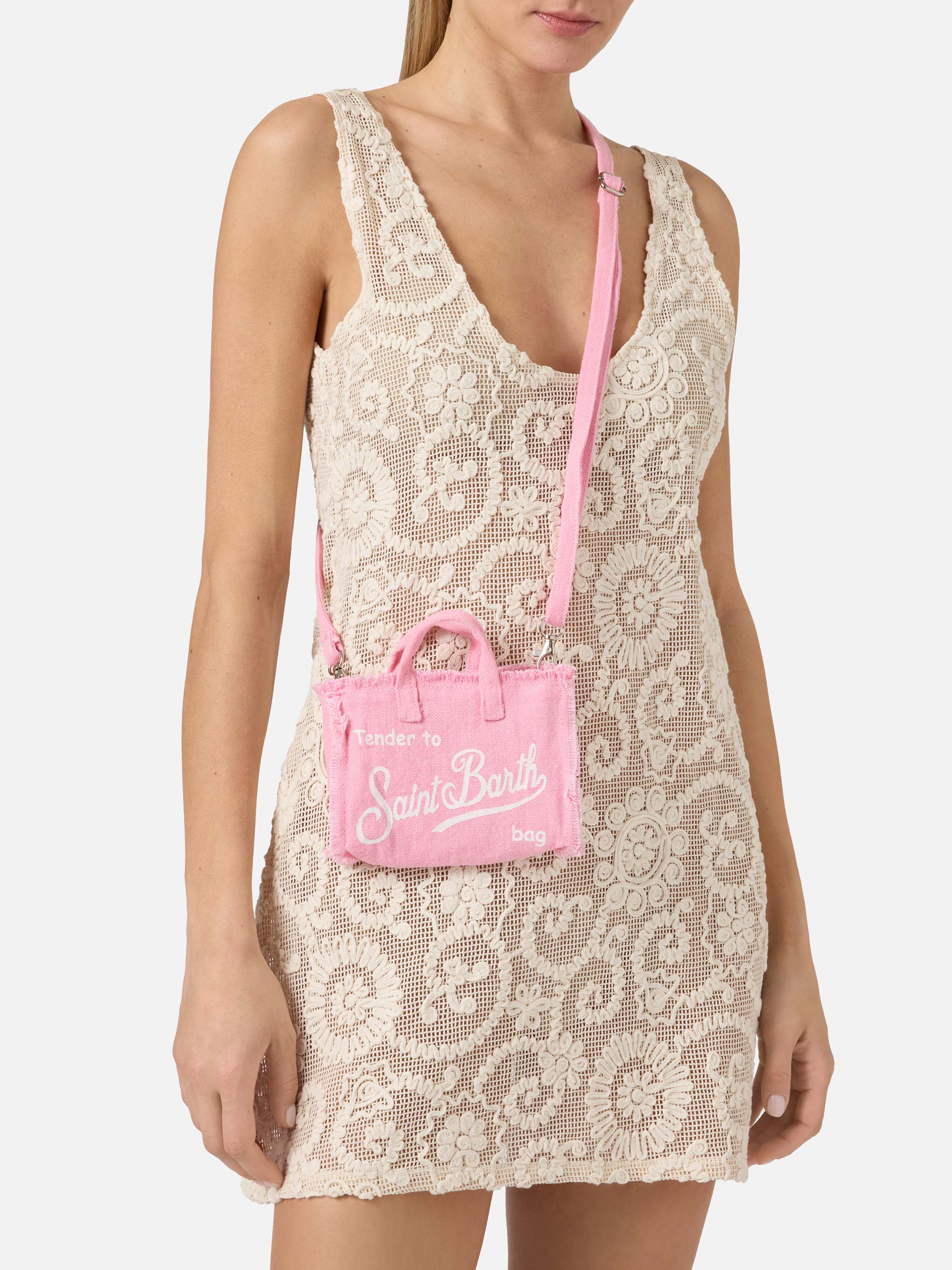 micro Phone solid pink linen bag with contrasting logo - Image 2