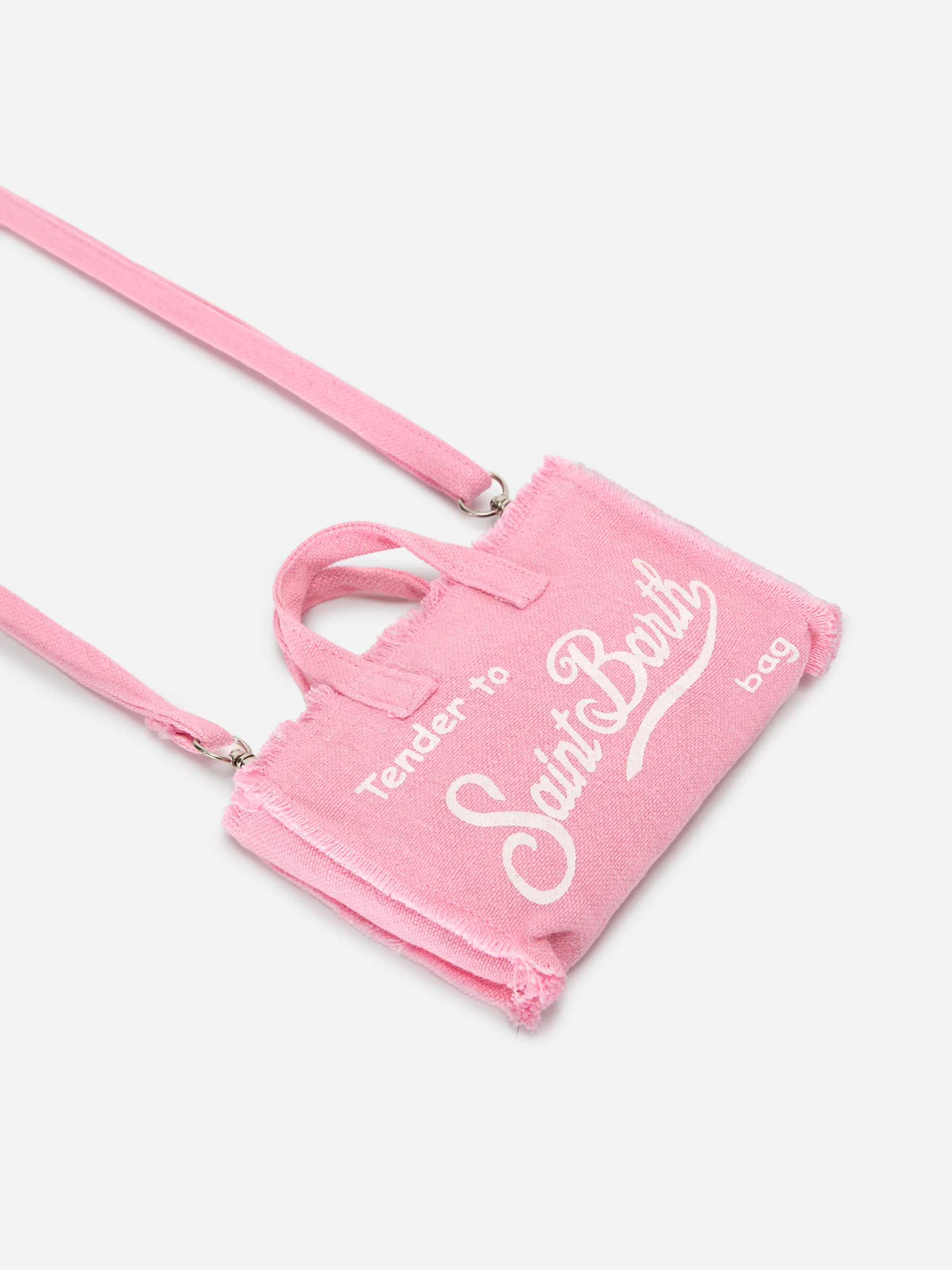 micro Phone solid pink linen bag with contrasting logo - Image 3