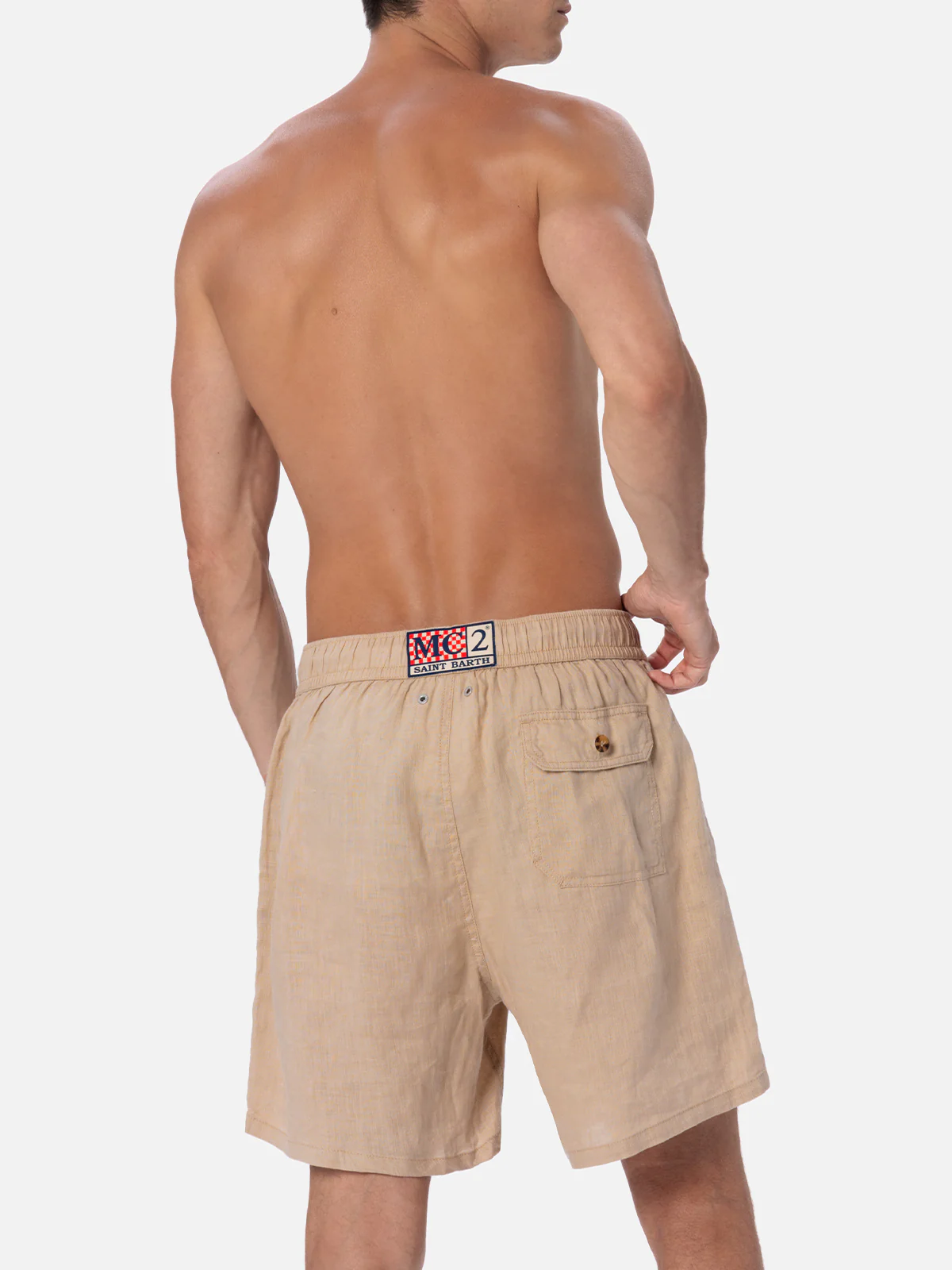 Gustavia beige plain-color linen swim shorts - Image 5