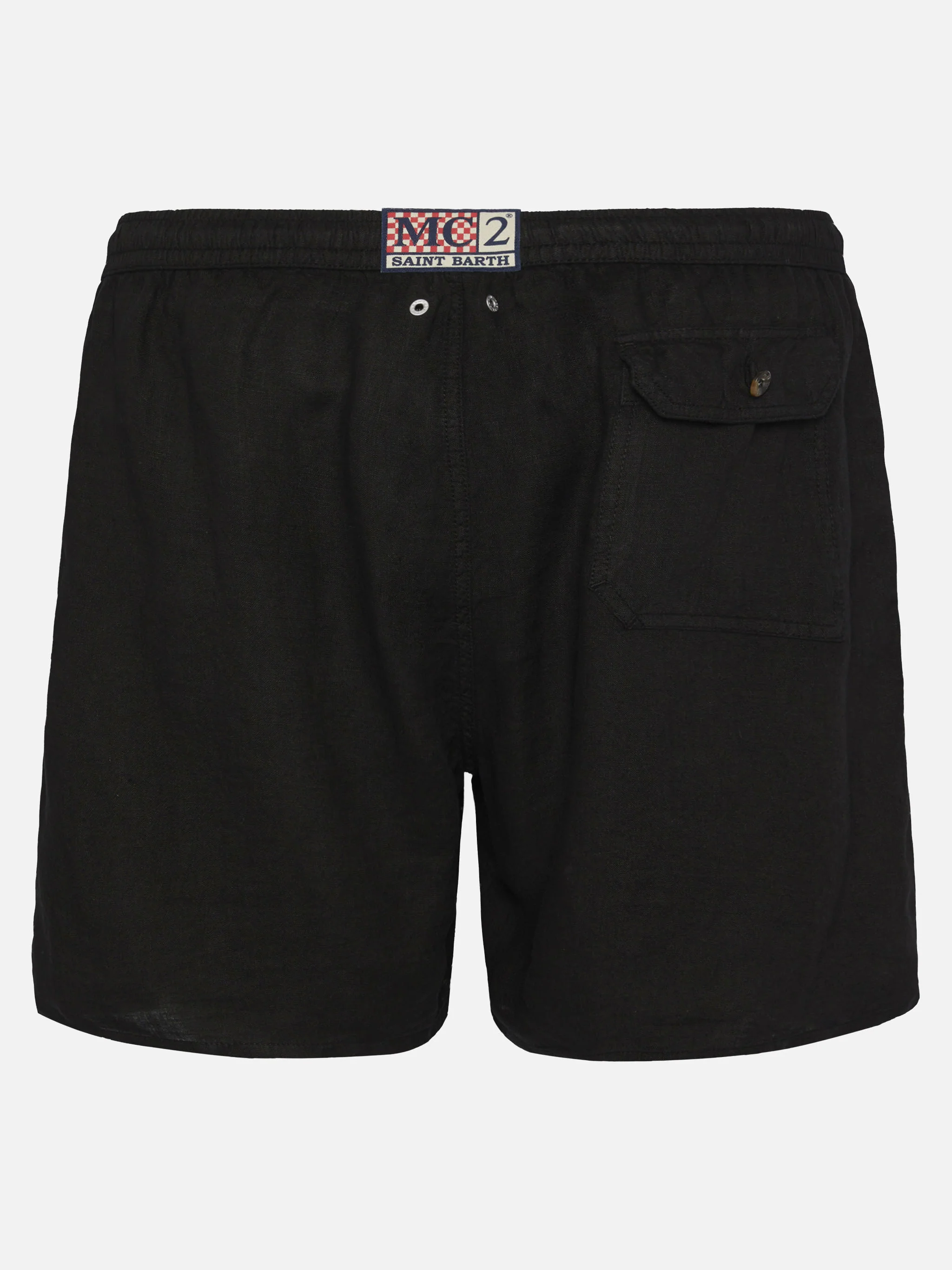 Gustavia black plain-color linen swim shorts - Image 2