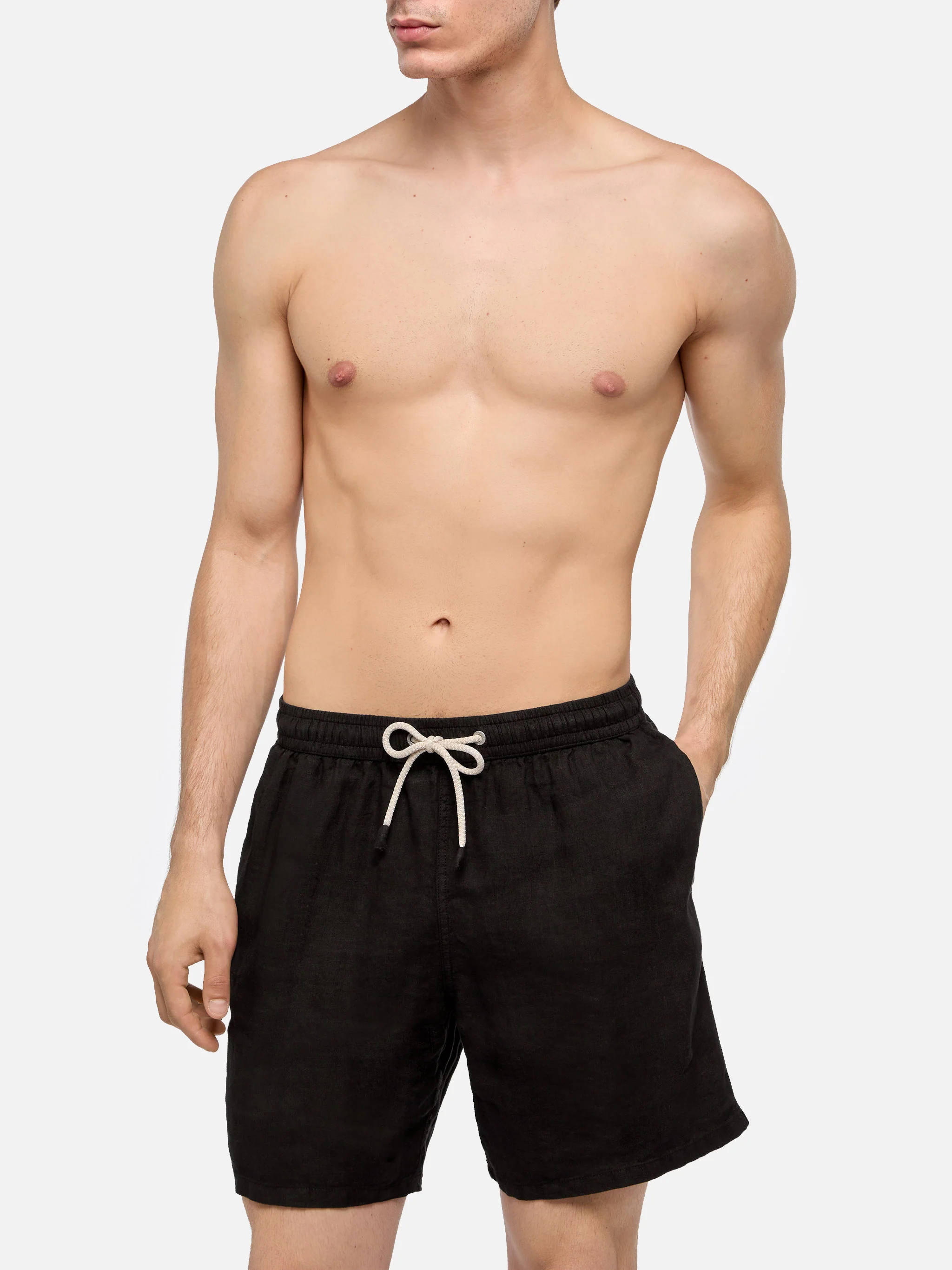 Gustavia black plain-color linen swim shorts - Image 3