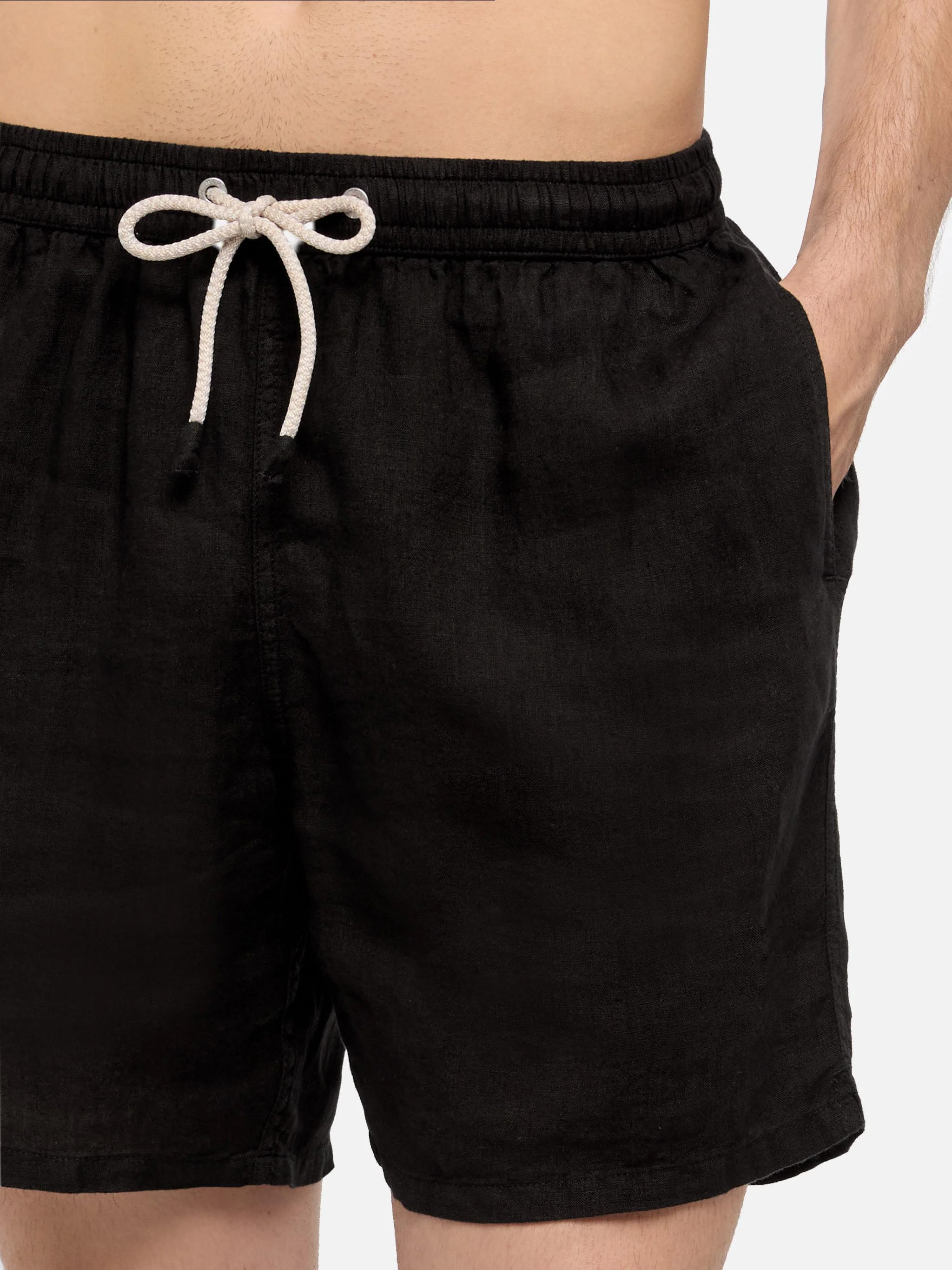 Gustavia black plain-color linen swim shorts - Image 4
