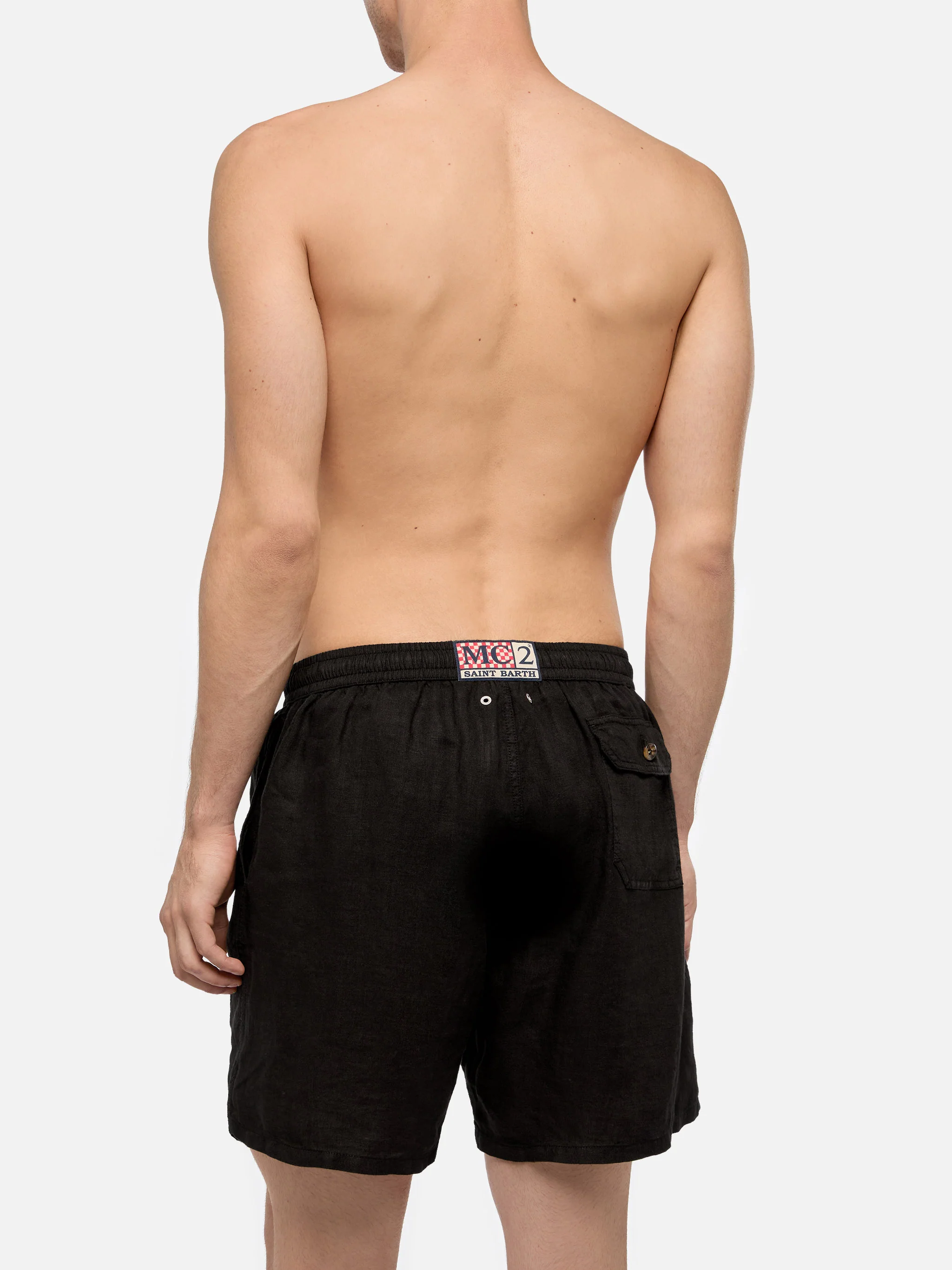 Gustavia black plain-color linen swim shorts - Image 5